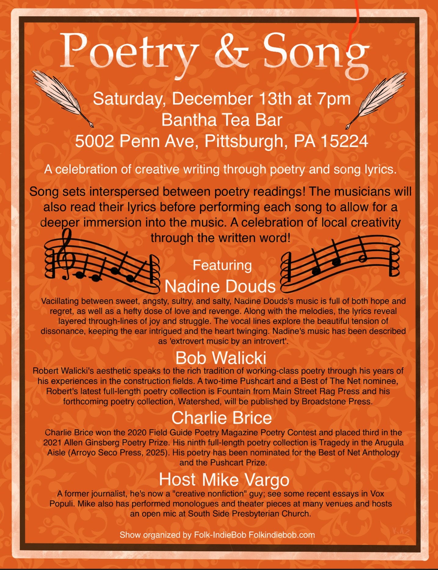 Poetry &amp; Song Night on December 13th at 7 PM! Enjoy some original music &amp; poetry while you drink a nice hot tea ☕️ 💕