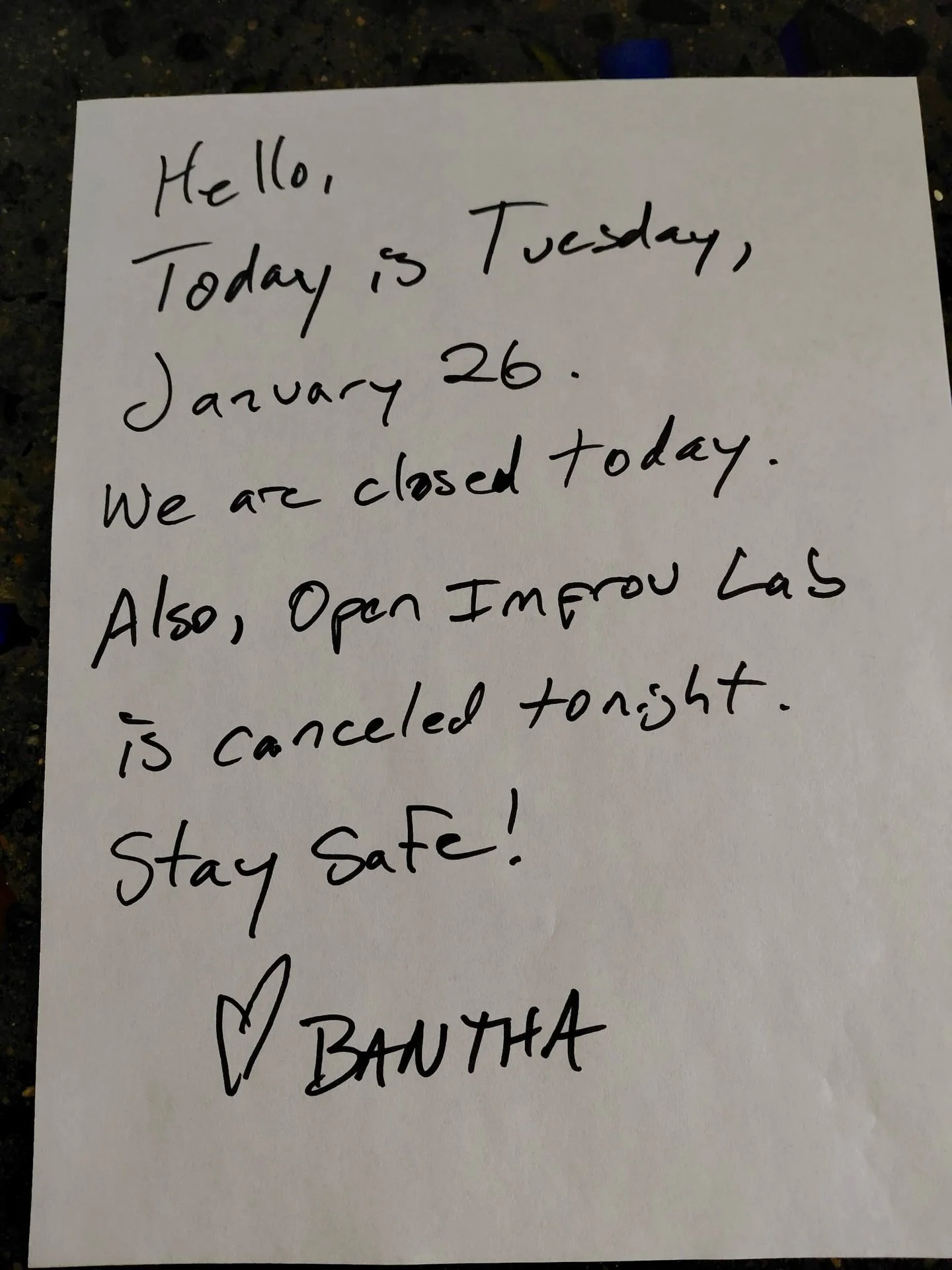 Still closed today! Stay safe and warm 🧡