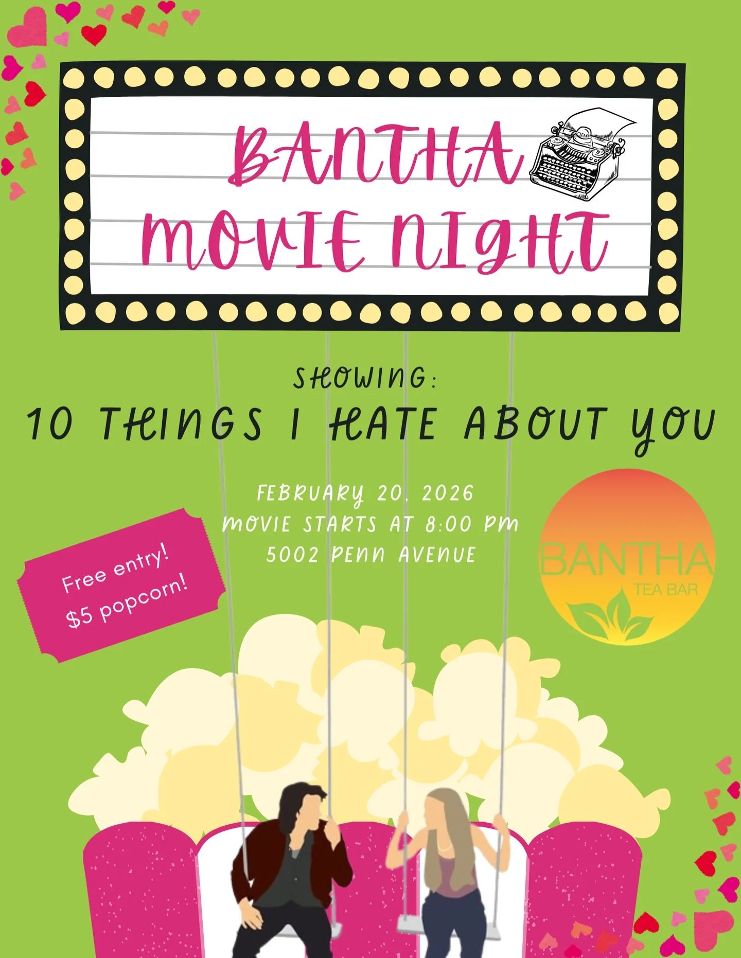 Bantha Movie Night for February will be&hellip;.10 Things I Hate About You!! 🔟🤬❌💕 February 20th at 8 PM!

Like always, the movie will be shown on our protector 
Free entry and $5 popcorn 
Late V-Day date night, perhaps?? Yes