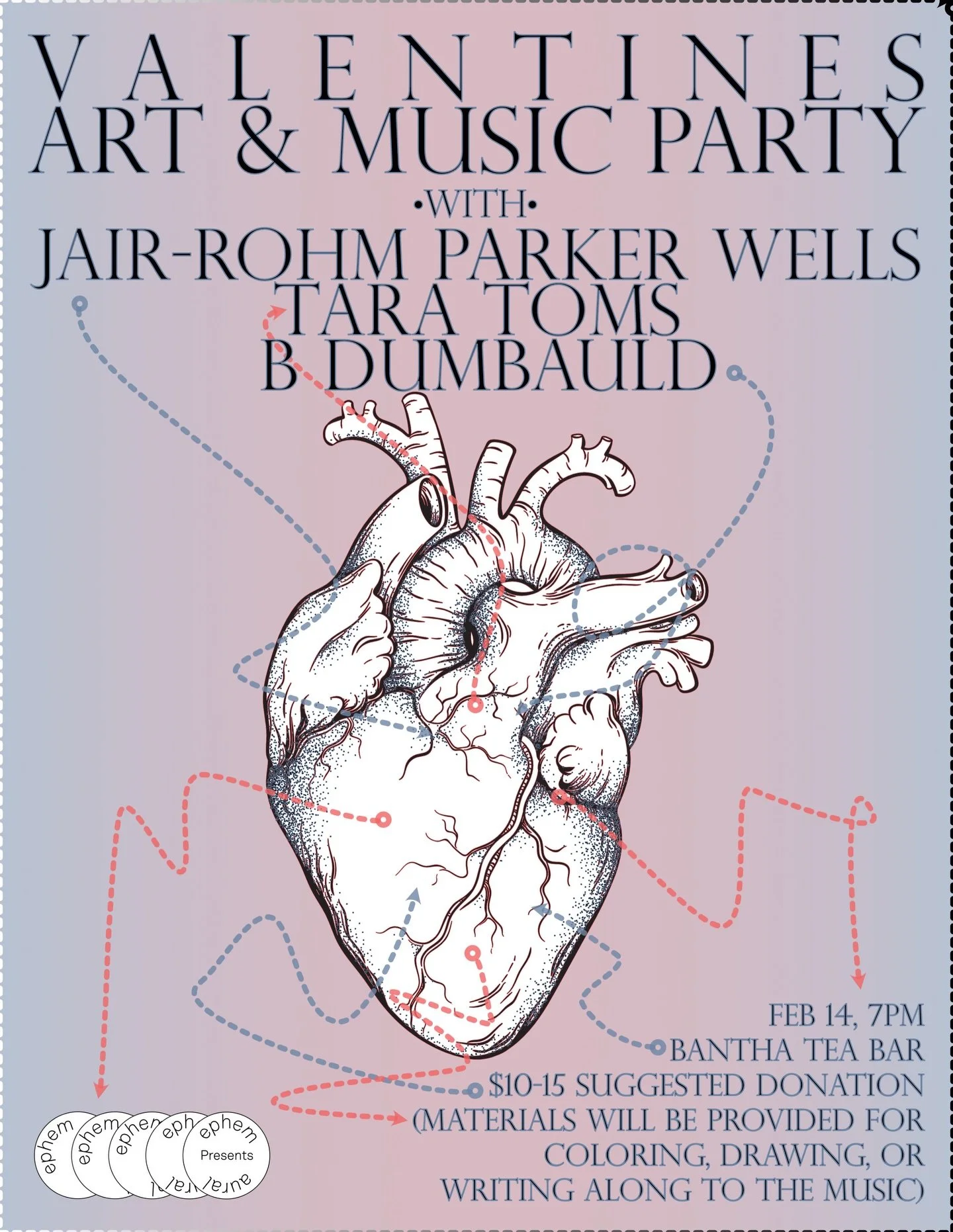 Valentine Art &amp; Music Party! February 14th, 7 PM 💗🎨🎶 

$10-15 suggested donation at the door. Bantha open and serving drink the entire time!