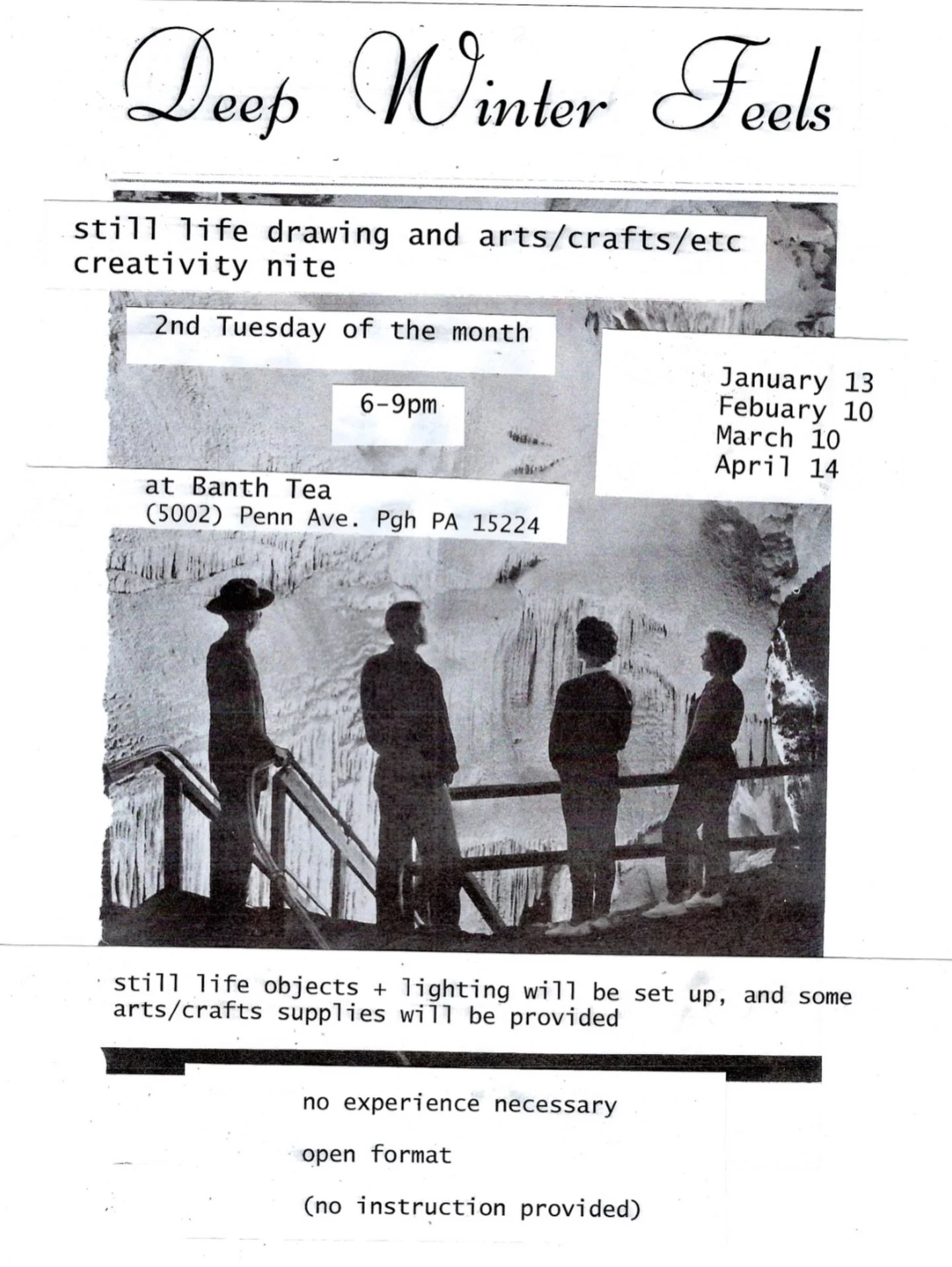 Tuesday, March 10th - still life drawing and creativity group third meeting! 6-9 PM ✍️ 

Free to join! Any skill level welcome