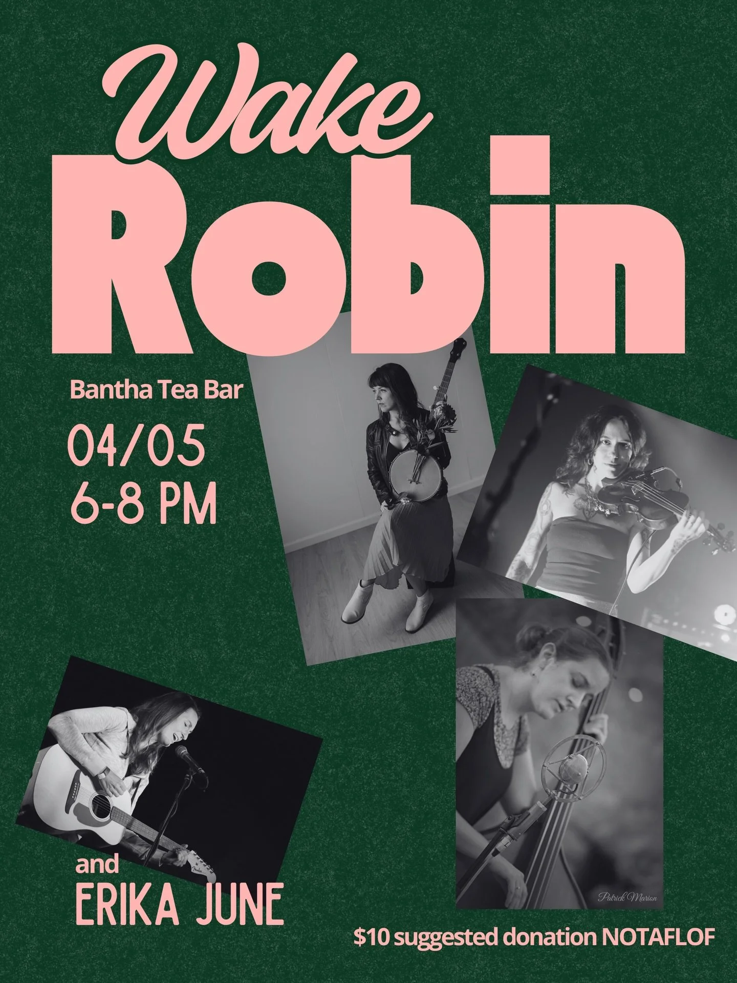 Wake Robin (@wakerobinband) + Erika June (@erikajunechristinalaing) at Bantha Tea Bar on April 5th!!! $10 suggested, 6 PM start