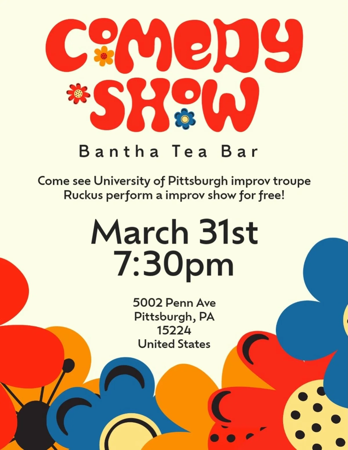 March 31st! 7:30 PM start (free!) @ruckus_improv