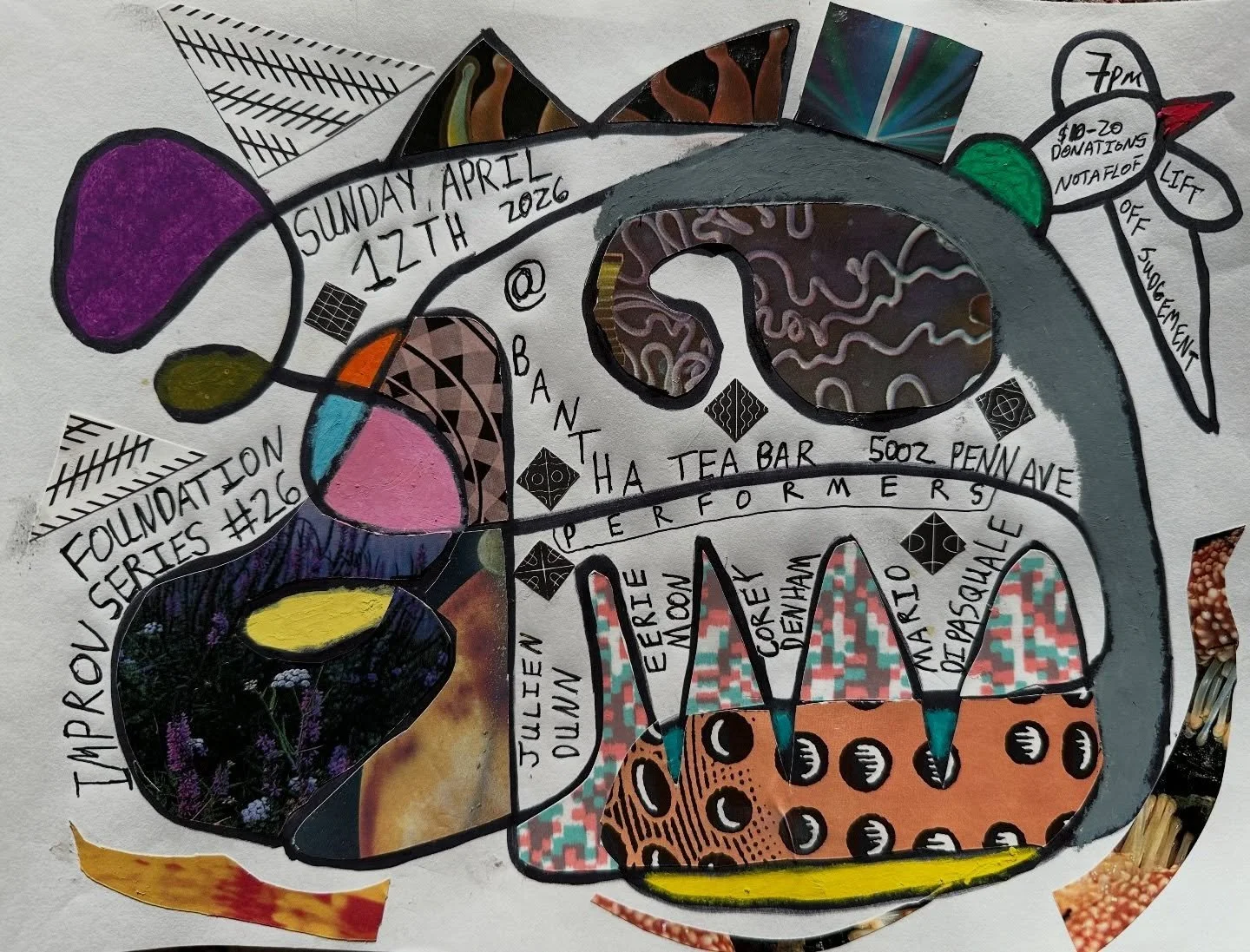 Sunday April 12th - Foundation Improv Series 

7 PM START 
$10-20 NOTAFLOF