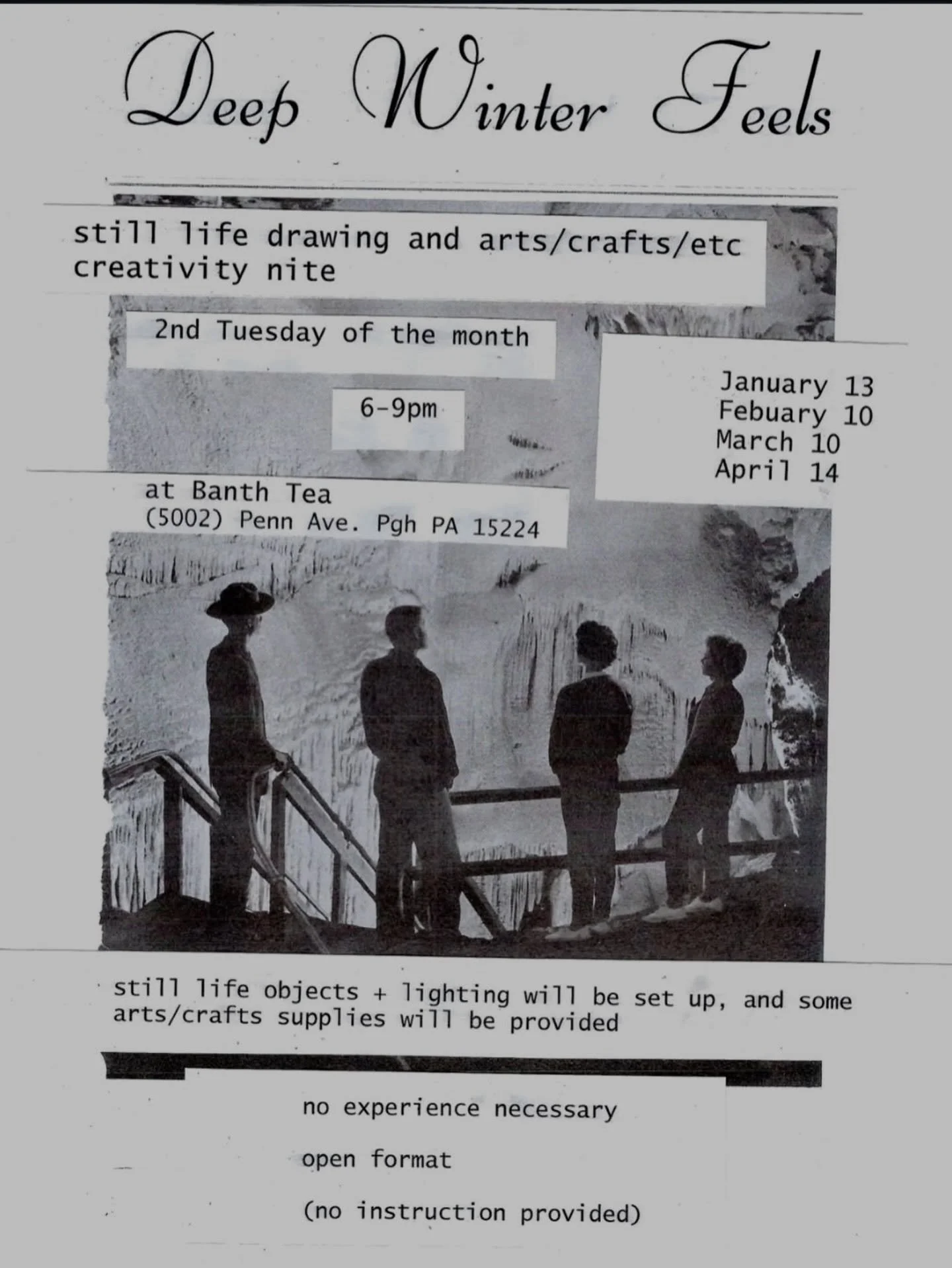 Winter is over but another session of Deep Winter Feels still life drawing group is tomorrow, 6-9 PM 

Free entry, open format, no experience necessary ✍🏼