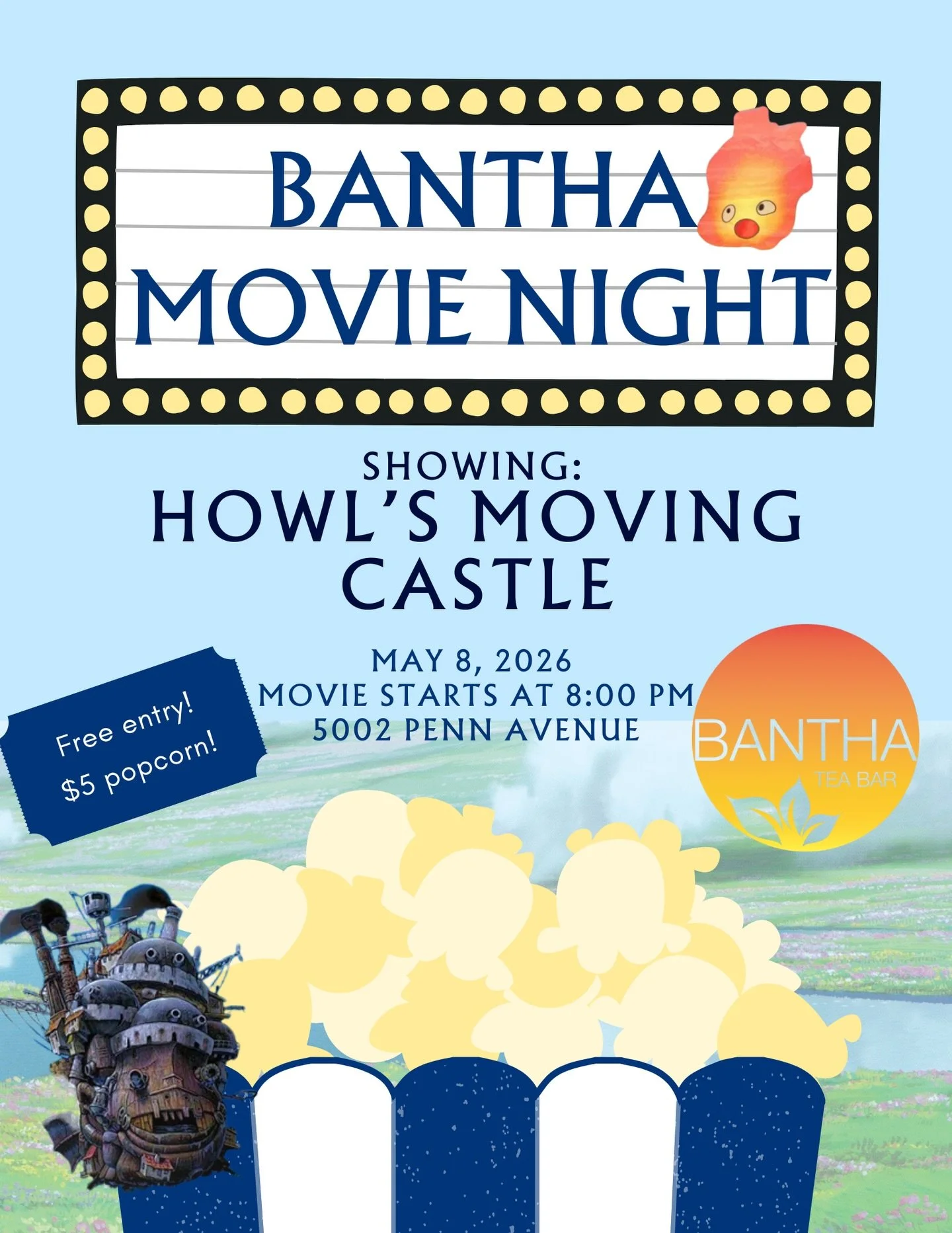 BANTHA MOVIE NIGHT - HOWL&rsquo;S MOVING CASTLE 🏰💨 MAY 8th AT 8 PM

Free entry, $5 popcorn 🍿 bantha open and serving drinks the entries time