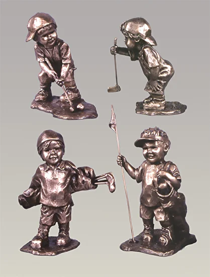 Little Foursome: "Putter", "Lining Up", "Waiting His Turn", "Pulling the Flag" by Corinne Hartley