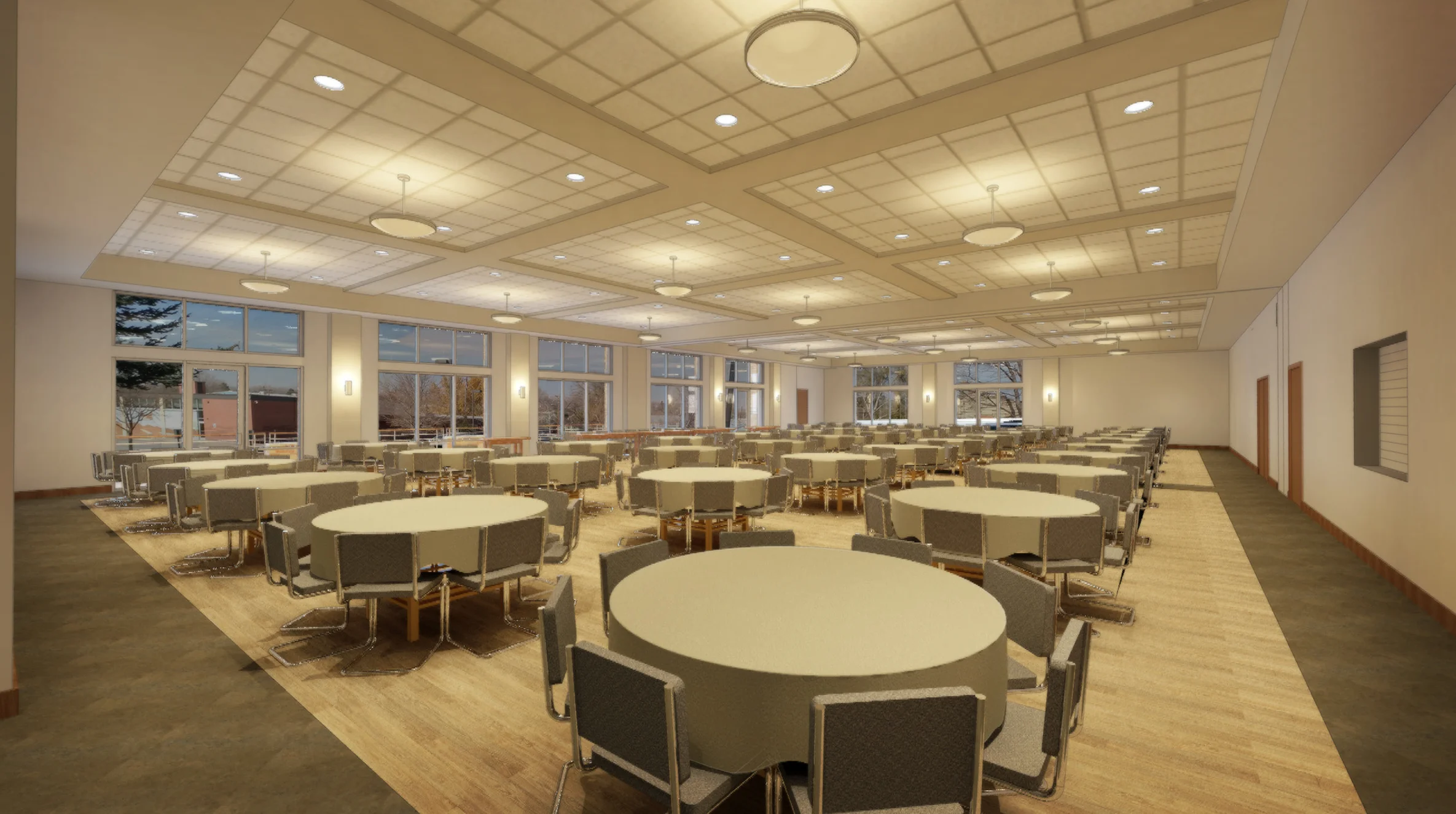 New open and inviting parish hall next to the Sanctuary.