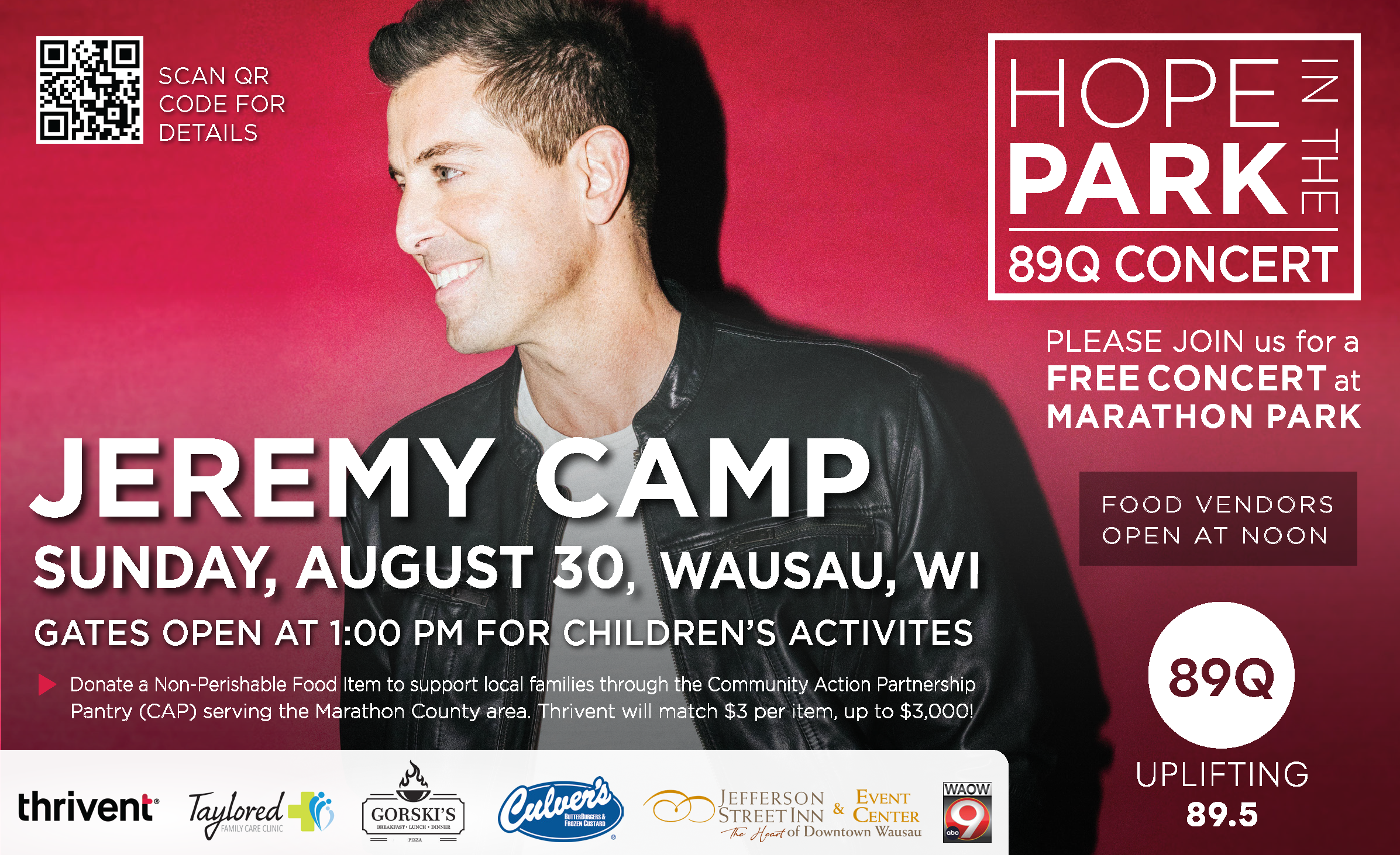89Q Concert - Hope In The Park featuring Jeremy Camp - August 30th
