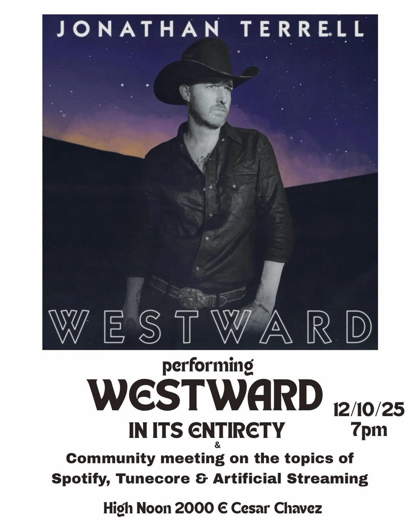 Wednesday. ATX We dive in to my album WESTWARD that was pulled from streaming platforms and also talk about the steps you can take to prevent your music getting taken down.

I&rsquo;ll have my last remaining 11 Westward vinyl for a &ldquo;pay what yo