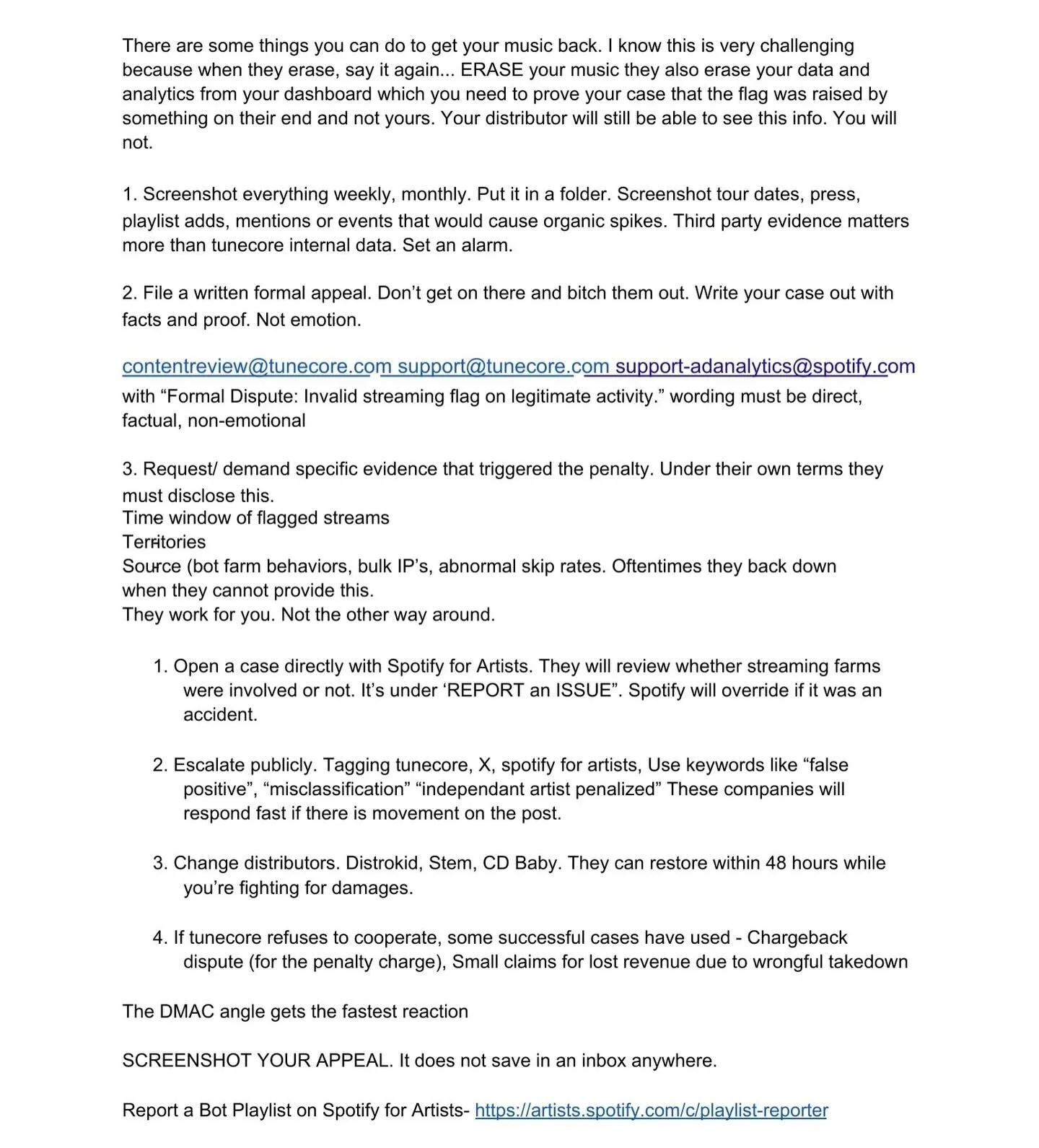 Here are some helpful ways to regain control over your music if it gets flagged and removed for artificial streaming. Your art is to important. 

You gotta fight for your right. To parrrrr tay. 

#spotify #tunecore #cdbaby #applemusic #artificialstre