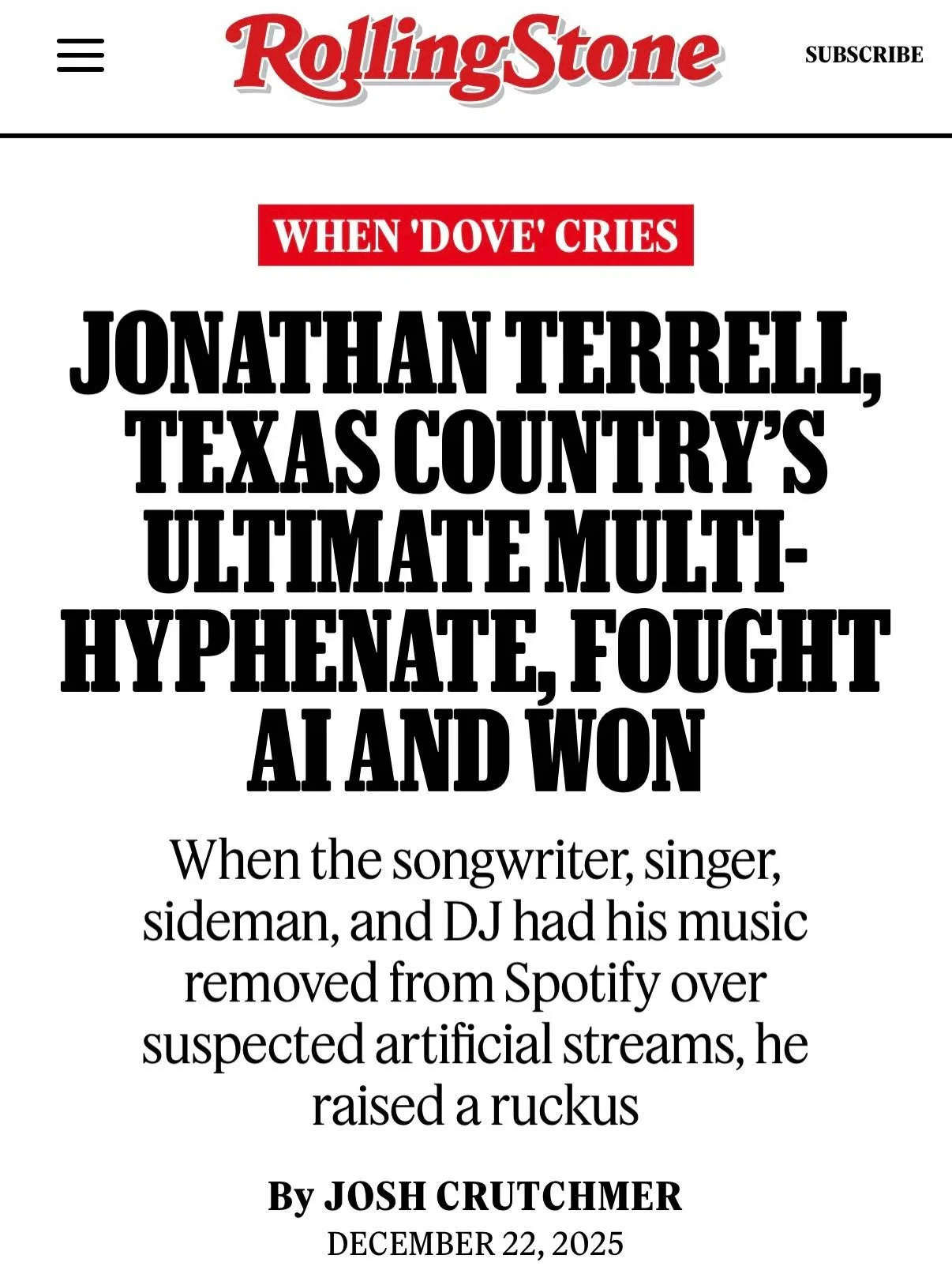This one is for the home team! This voyage would be rudderless without my friends and this community. 
Thank you @rollingstone 
Thank you @jscrutchmer &amp; @joeyblueclaw for telling the world about my music and its journey.

Read the full in depth a