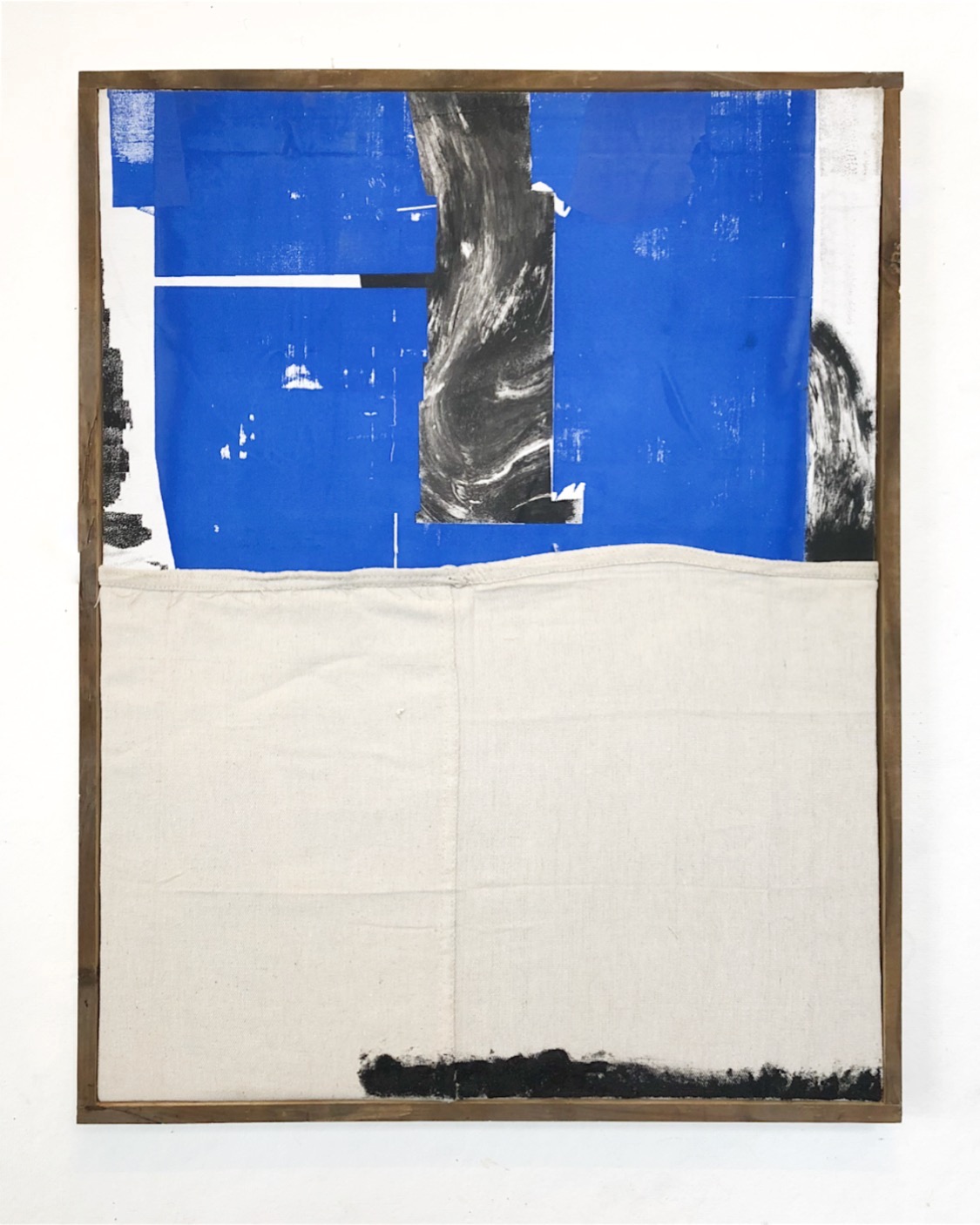 SHIV’AH2 (שבעה), gesso, oil stick and ink with sand from the West Bank and Israel on linen and microsuede. Stretched on silkscreen frame 21.5” x 27.5”, 2017
