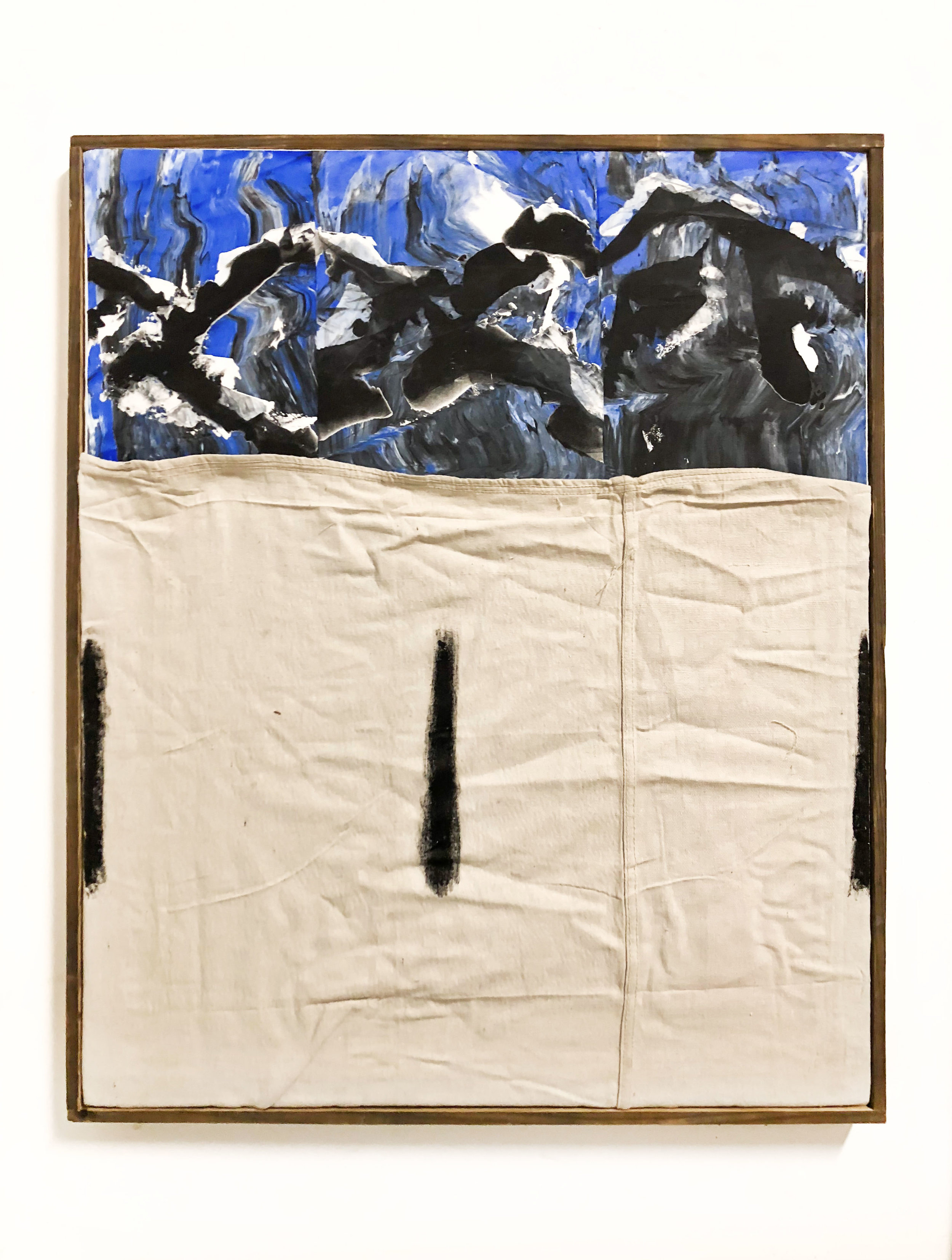 SHIV'AH5 (שבעה), gesso, oil stick and ink with sand from the West Bank and Israel on linen and microsuede. Stretched on silkscreen frame 36" x 30", 2017