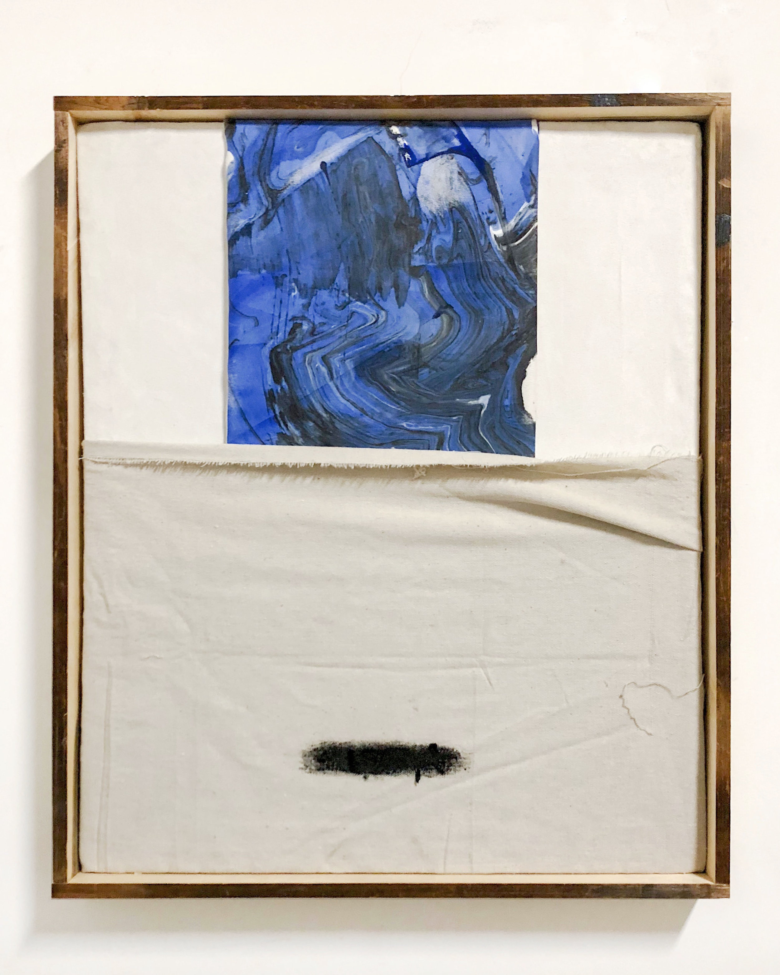 SHIV'AH6, gesso, oil stick and ink with sand from the West Bank and Israel on linen and microsuede. Stretched on silkscreen frame, 21" x 25" inches, 2017