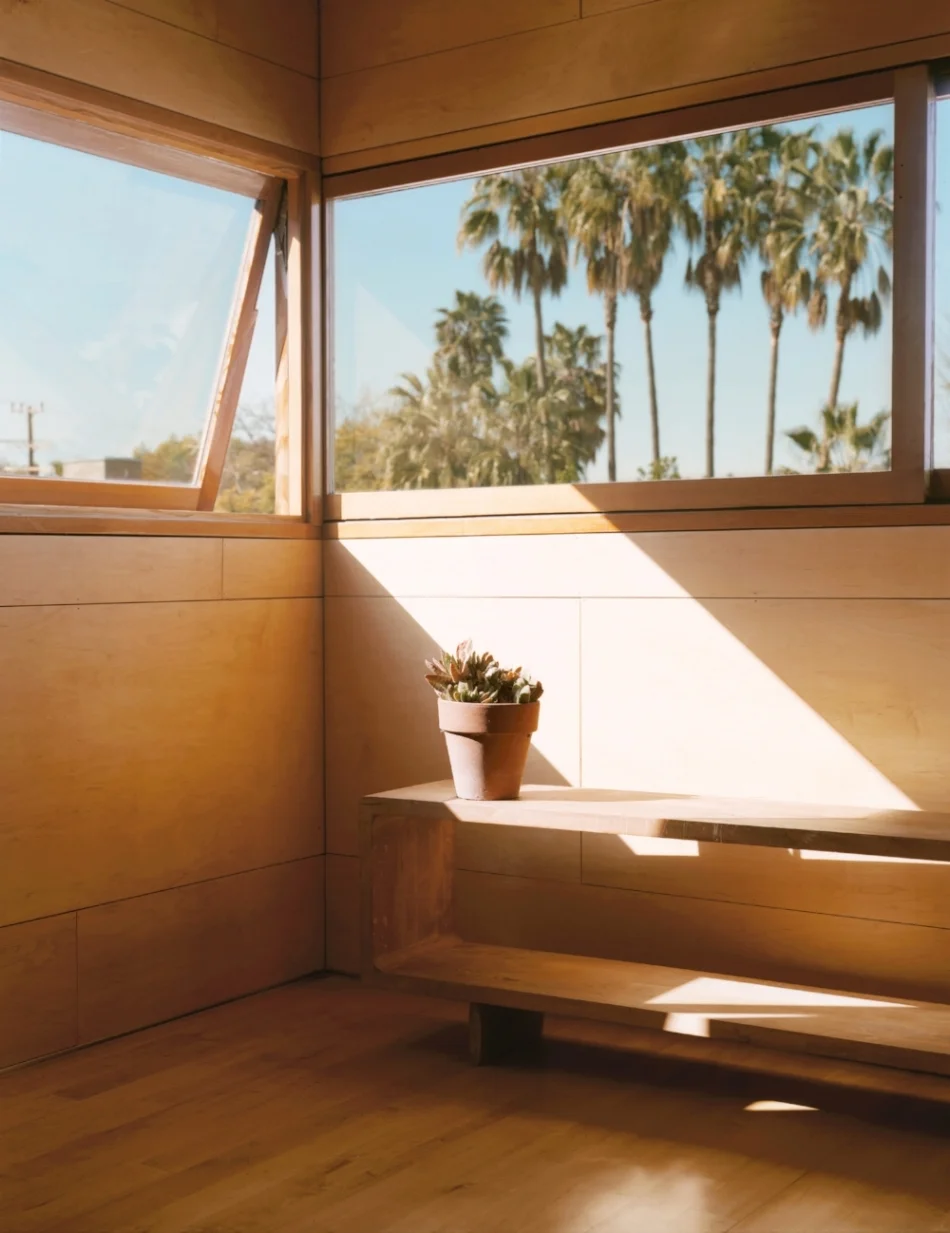Window creates a cross breeze through the studio.