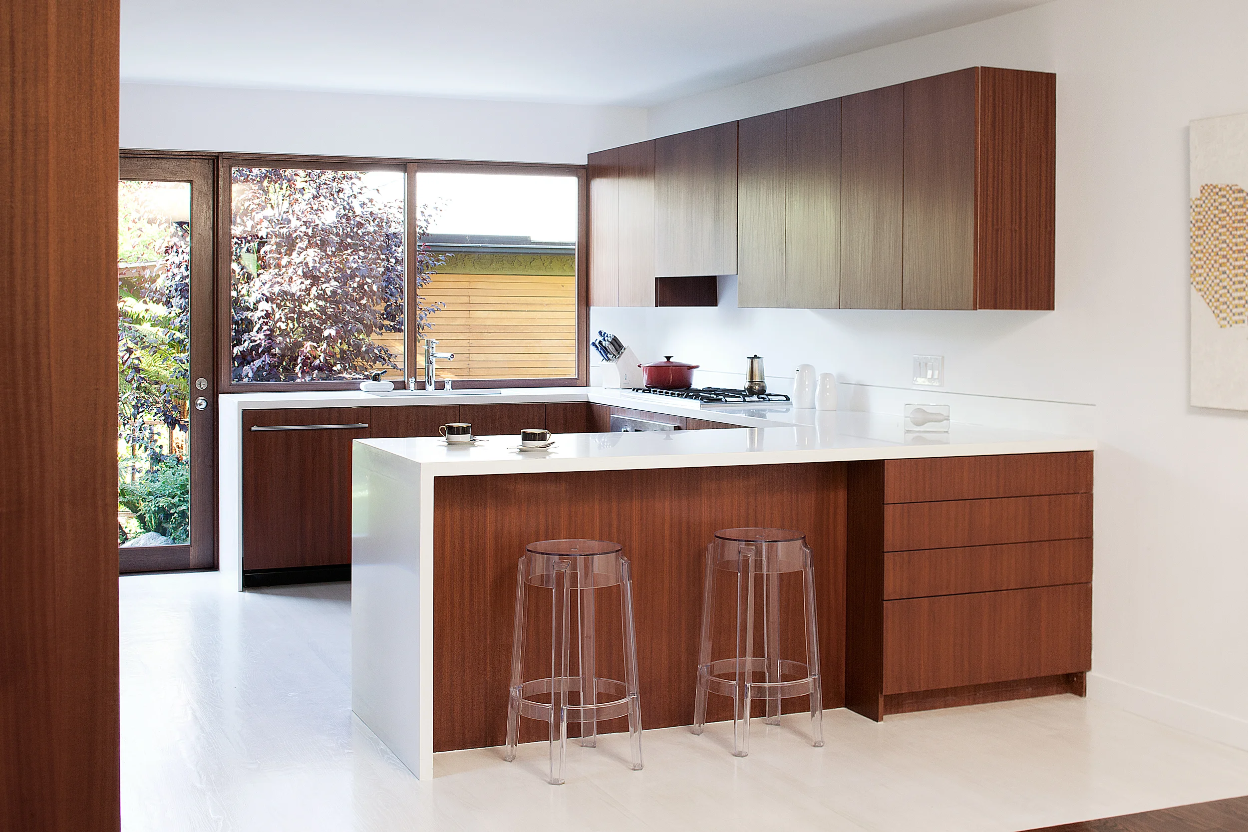 View of the kitchen from the open dining room.