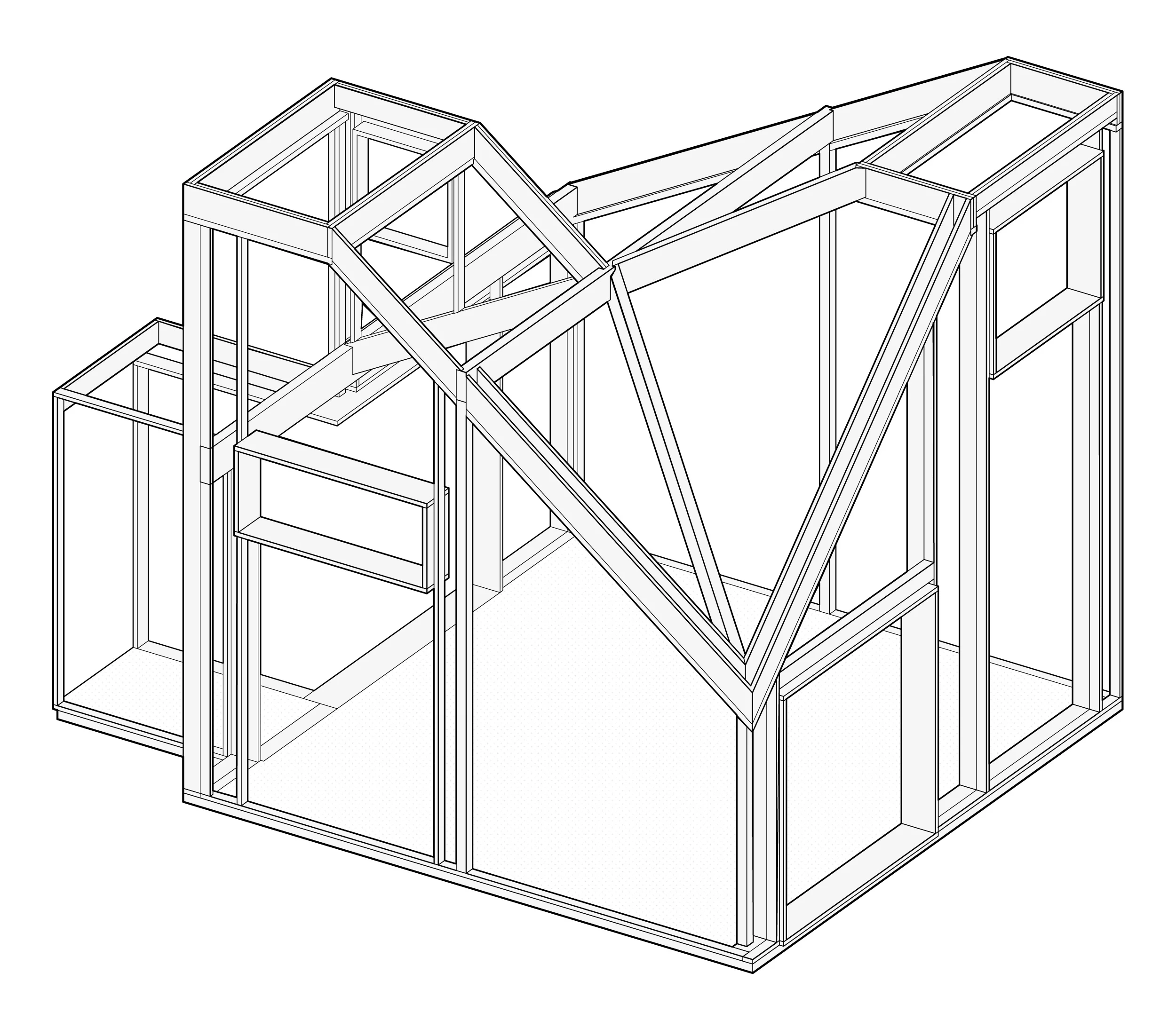 Isometric drawing showing primary framing.