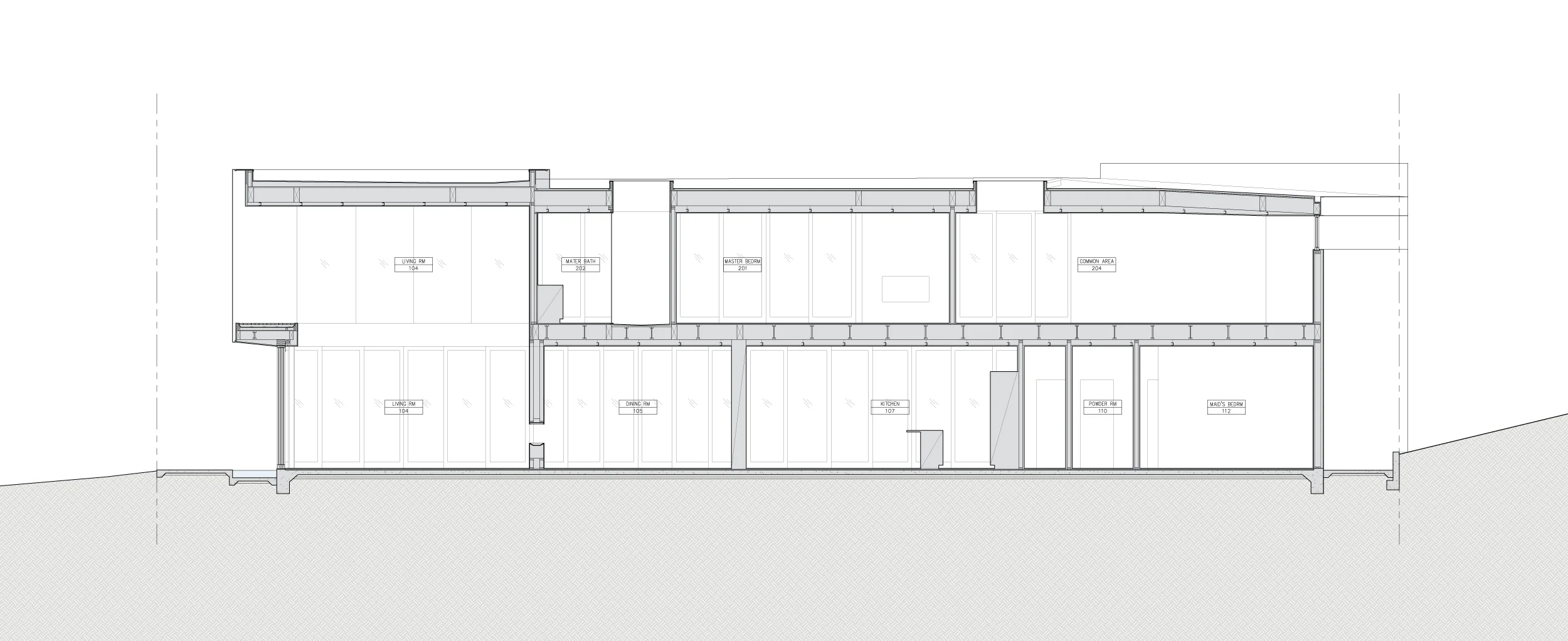 Section through double height living room.