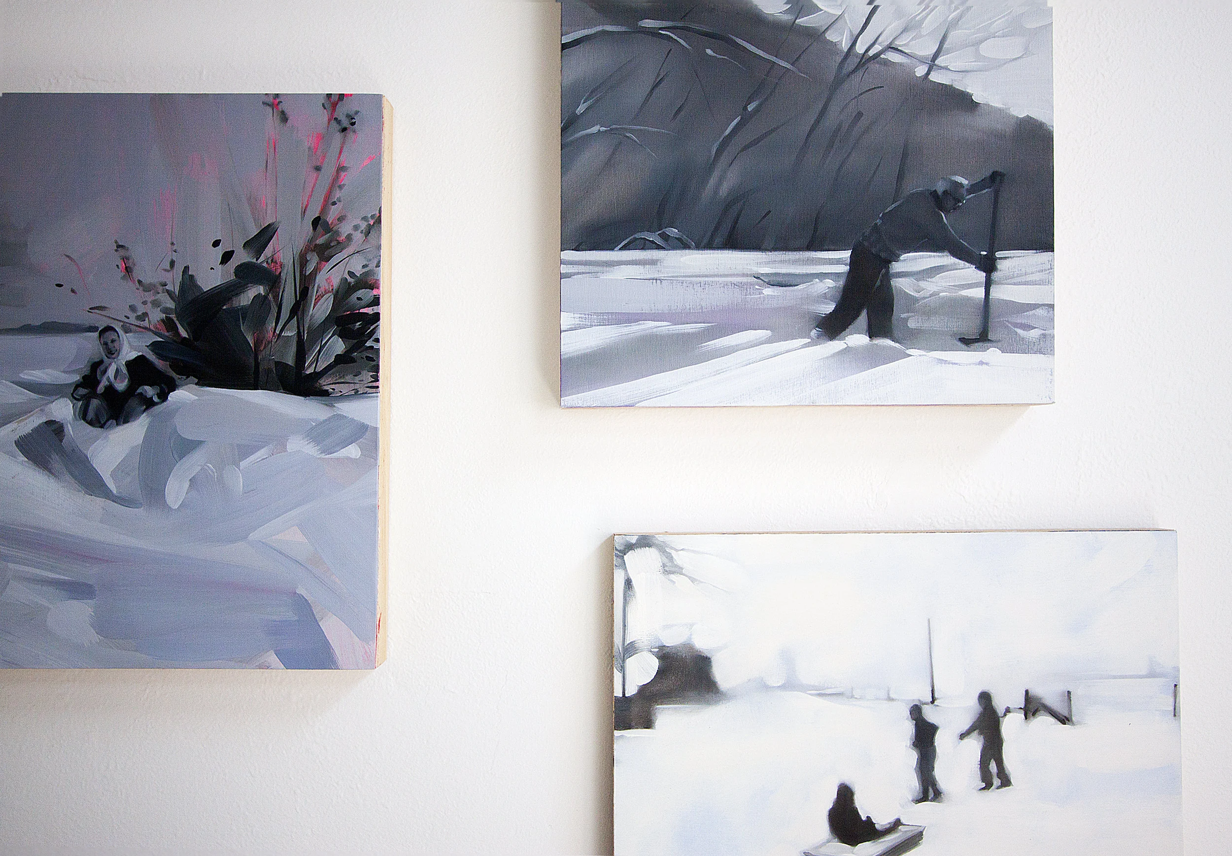 The monochrome pallet of the studio was influenced by Rebecca Campbell's recent paintings.