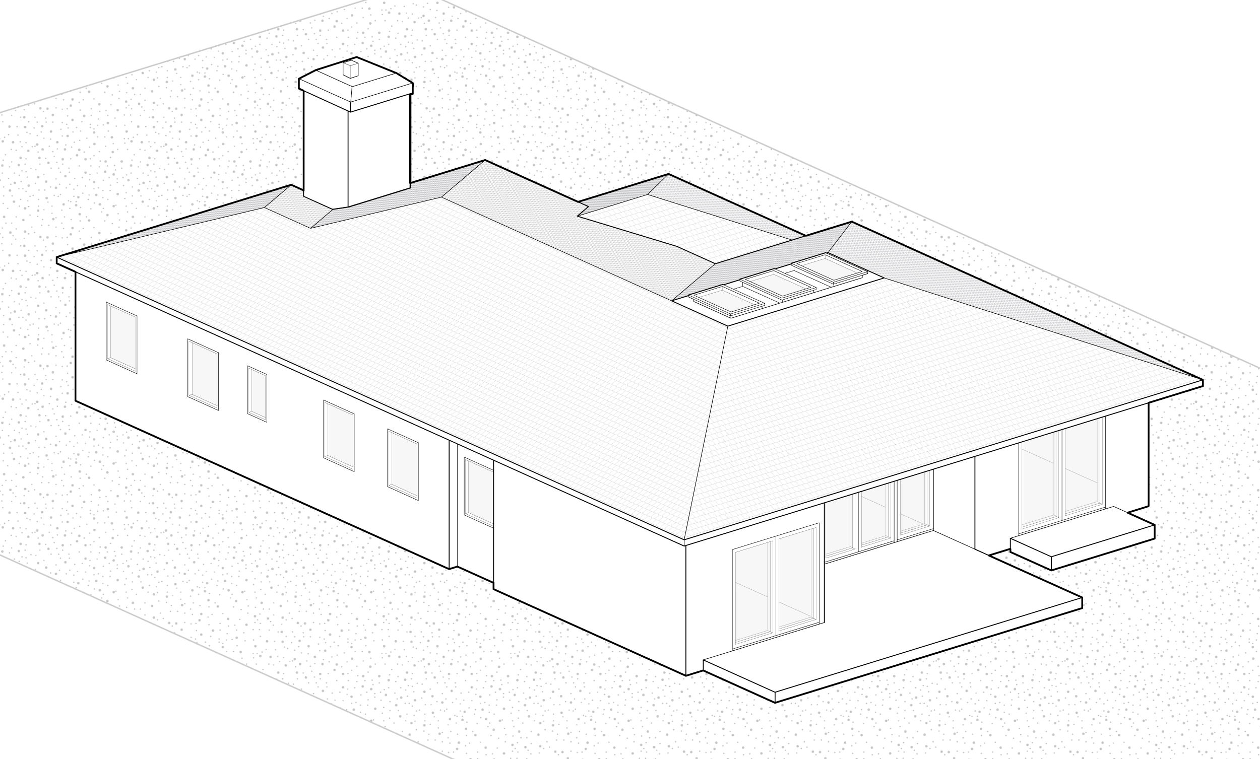  Final step: We widened of the second roofline with a vaulted skylight to cover the entire master suite. The skylight brings natural light into the kitchen and family room. 