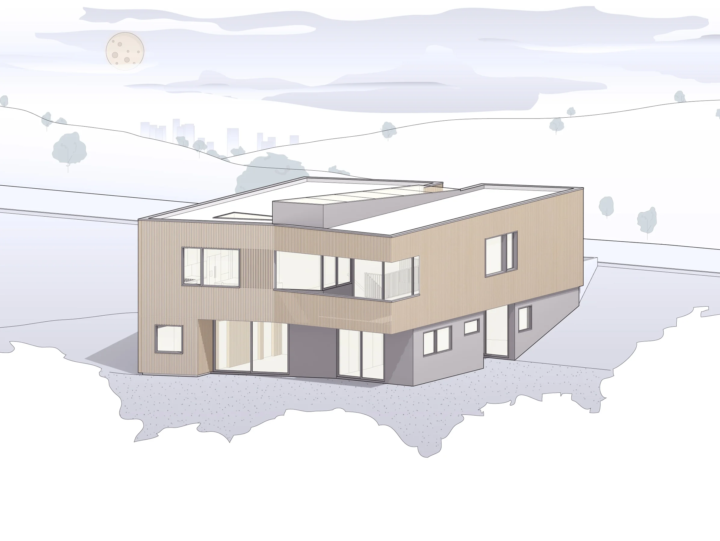 The house overlooks a beautifully wooded valley.