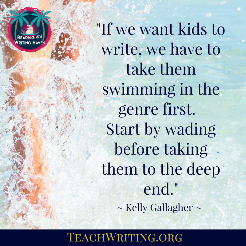 If we want kids to write, we have to take them swimming in the genre first. Start by wading before taking them to the deep end..png