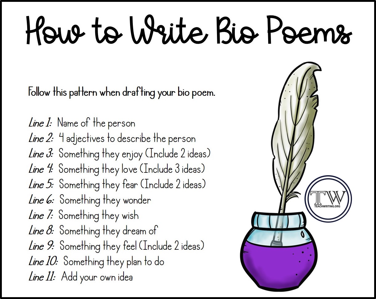 4 Reasons to Write Bio Poems to Kick off AND Wrap up Your School Year —  TeachWriting.org