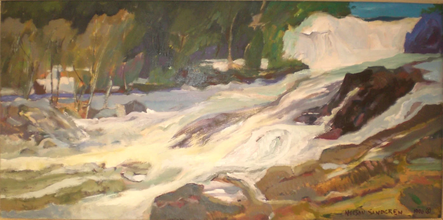 Luckiamute River, oil, 36x16 Pathways Private Collection