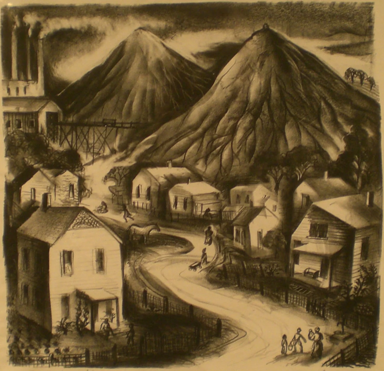 Mining Village , print, 18 ½ x 18 ½ Pathways Original Print Collection