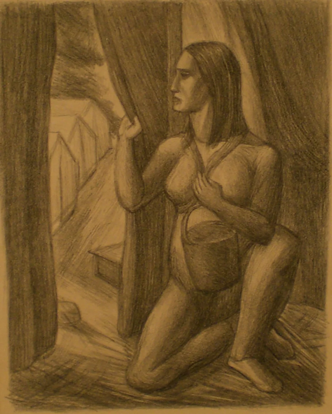 Woman in Labor Camp , print, 15 x 17 framed Pathways Original Print Collection