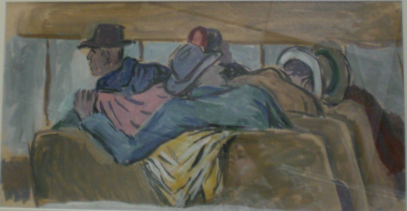 Men on Bus, water color, 32x22 $1,000 Arthur Runquist