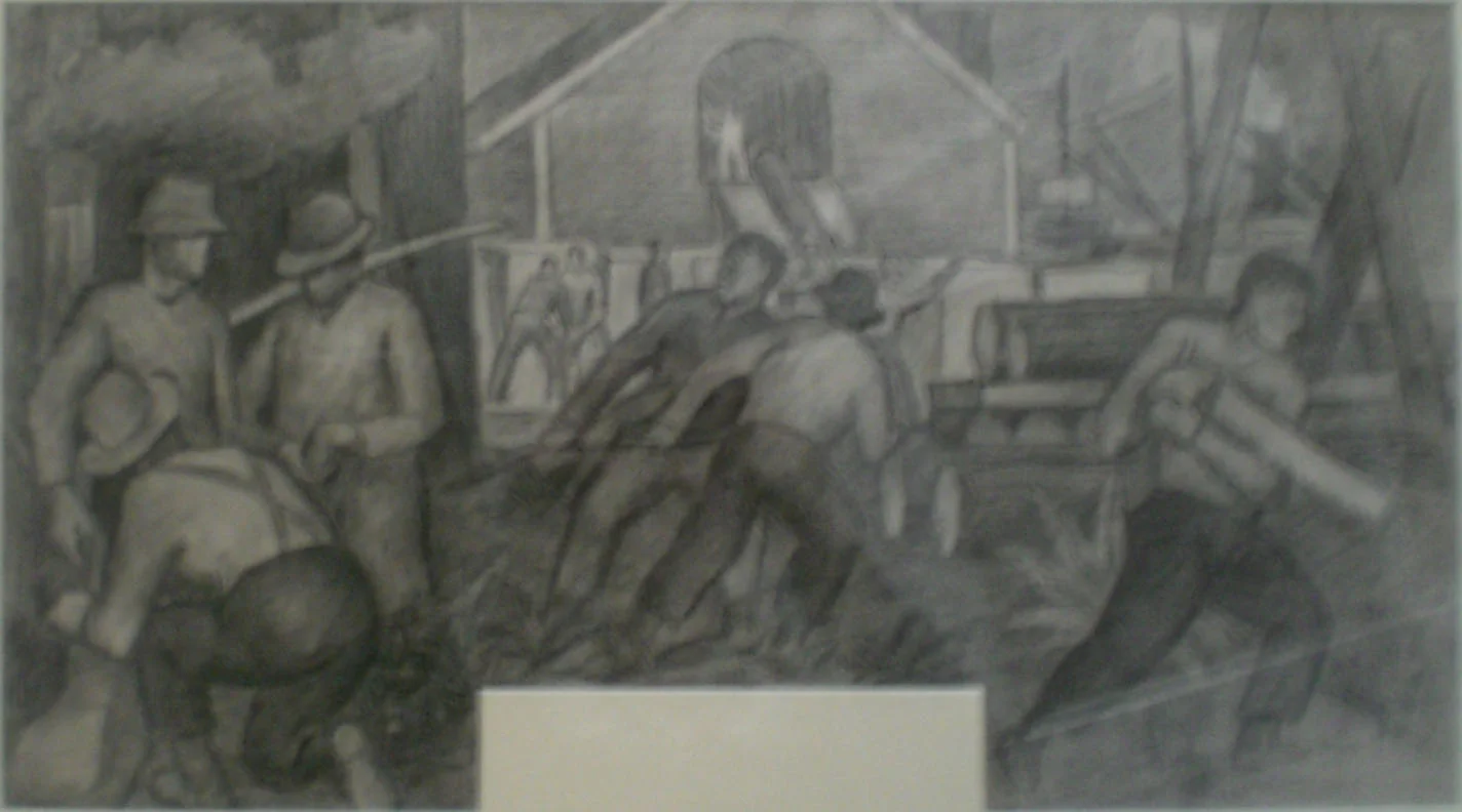 Mill Workers Cedro Wooley – mural study I, 32x22 Arthur Runquist $2,000
