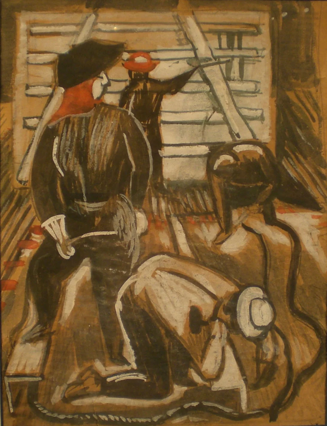 Shipyard Welders - Self Portrait, water color, 16x18 $350 Martina Gangle Curl