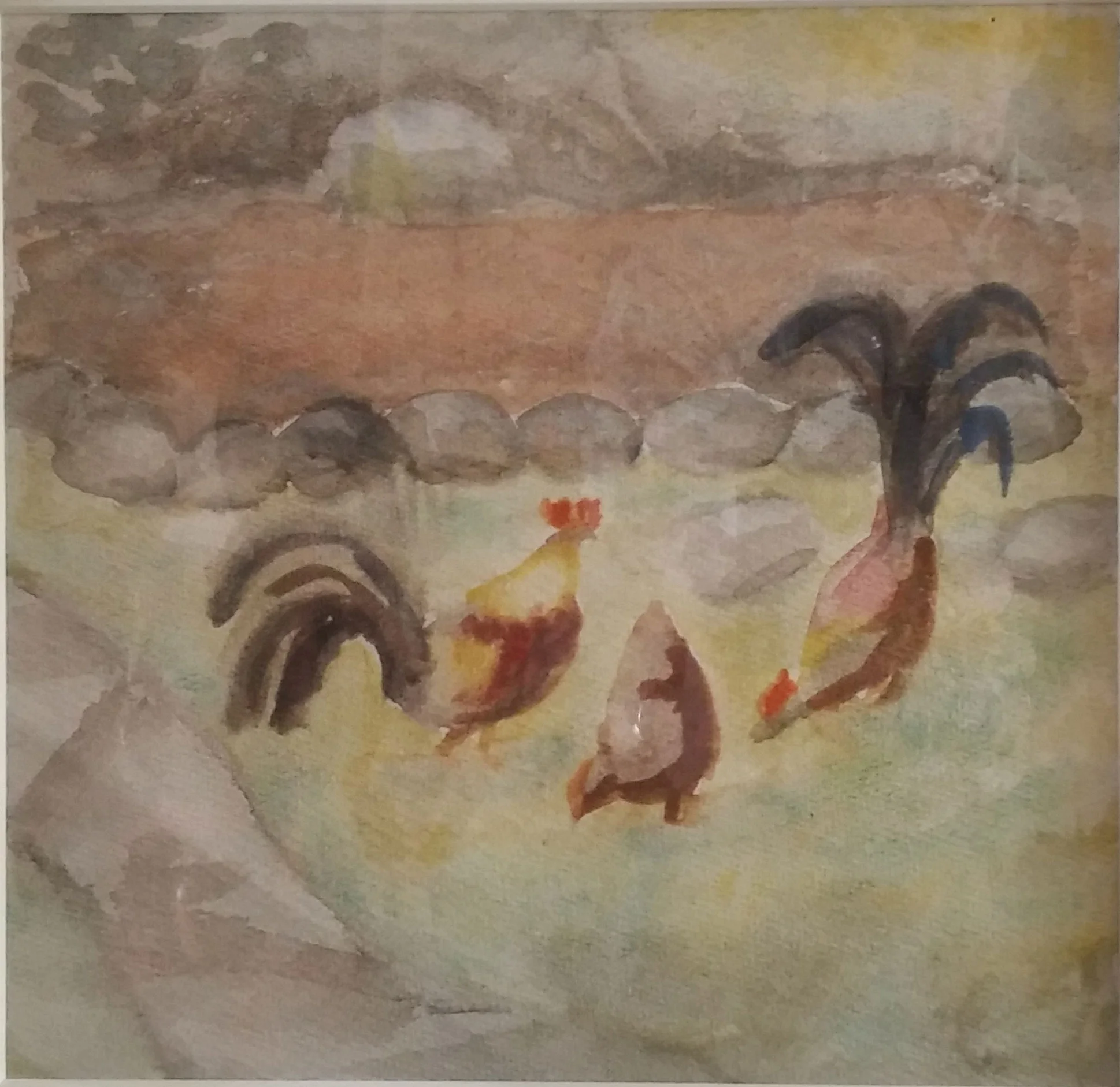 Roosters demonstrating , water color, 16x16 $250 SOLD