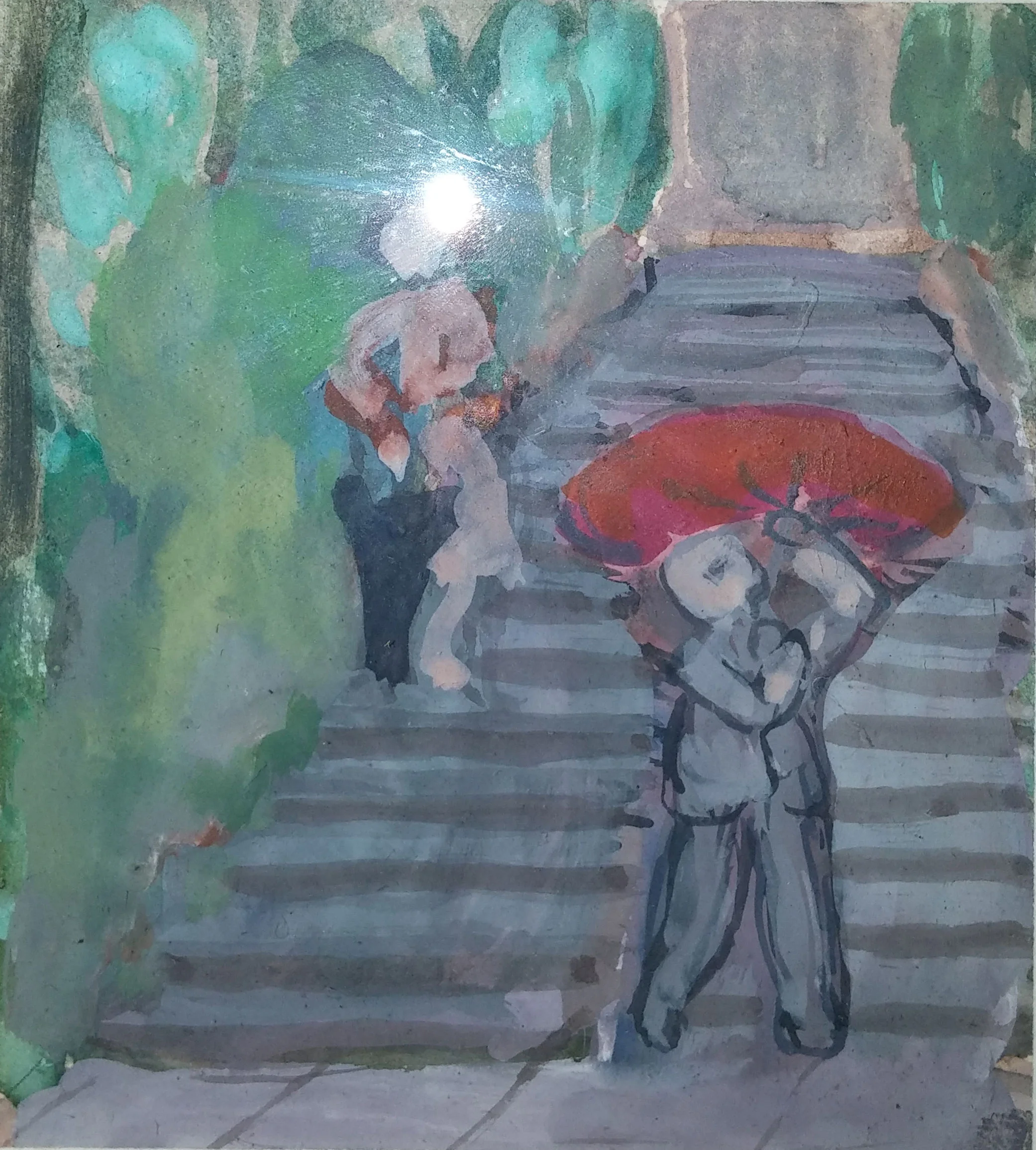People on Stairway , water color, 3x4 $100 Martina Gangle Curl