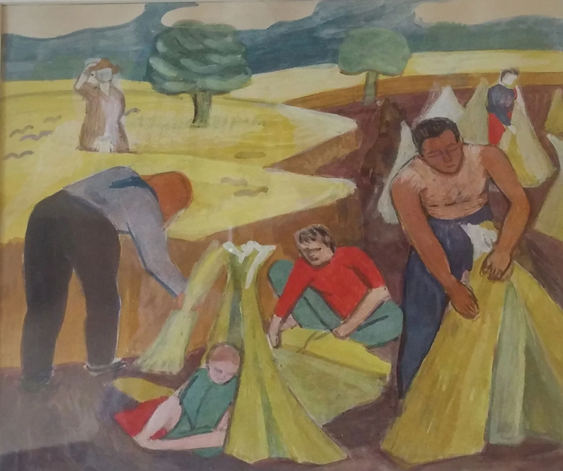 Wheat Harvesters , water color, 19x18 Pathways Private Collection