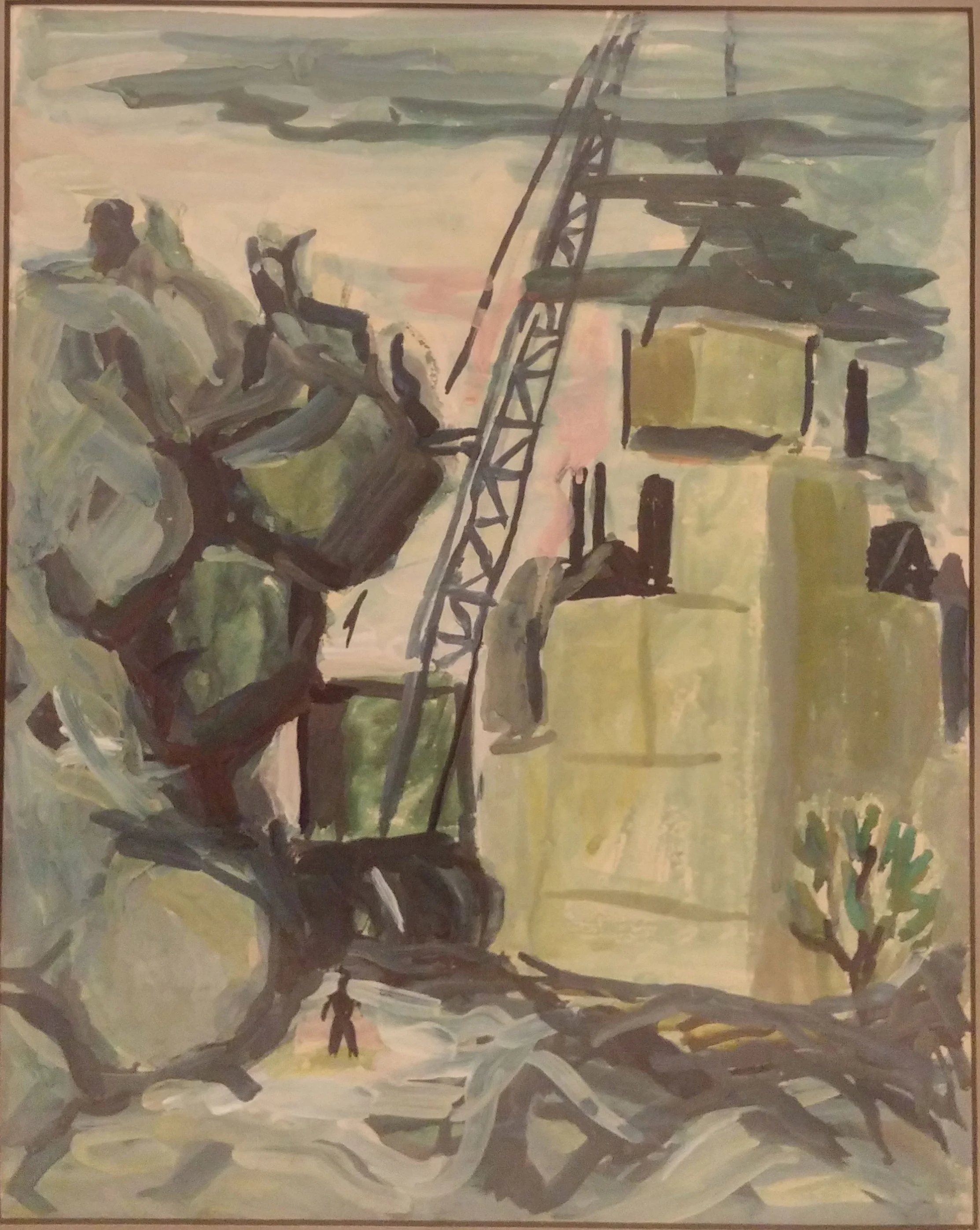 Industrial Crane , gouache, 18x22 Pathways Private Collection