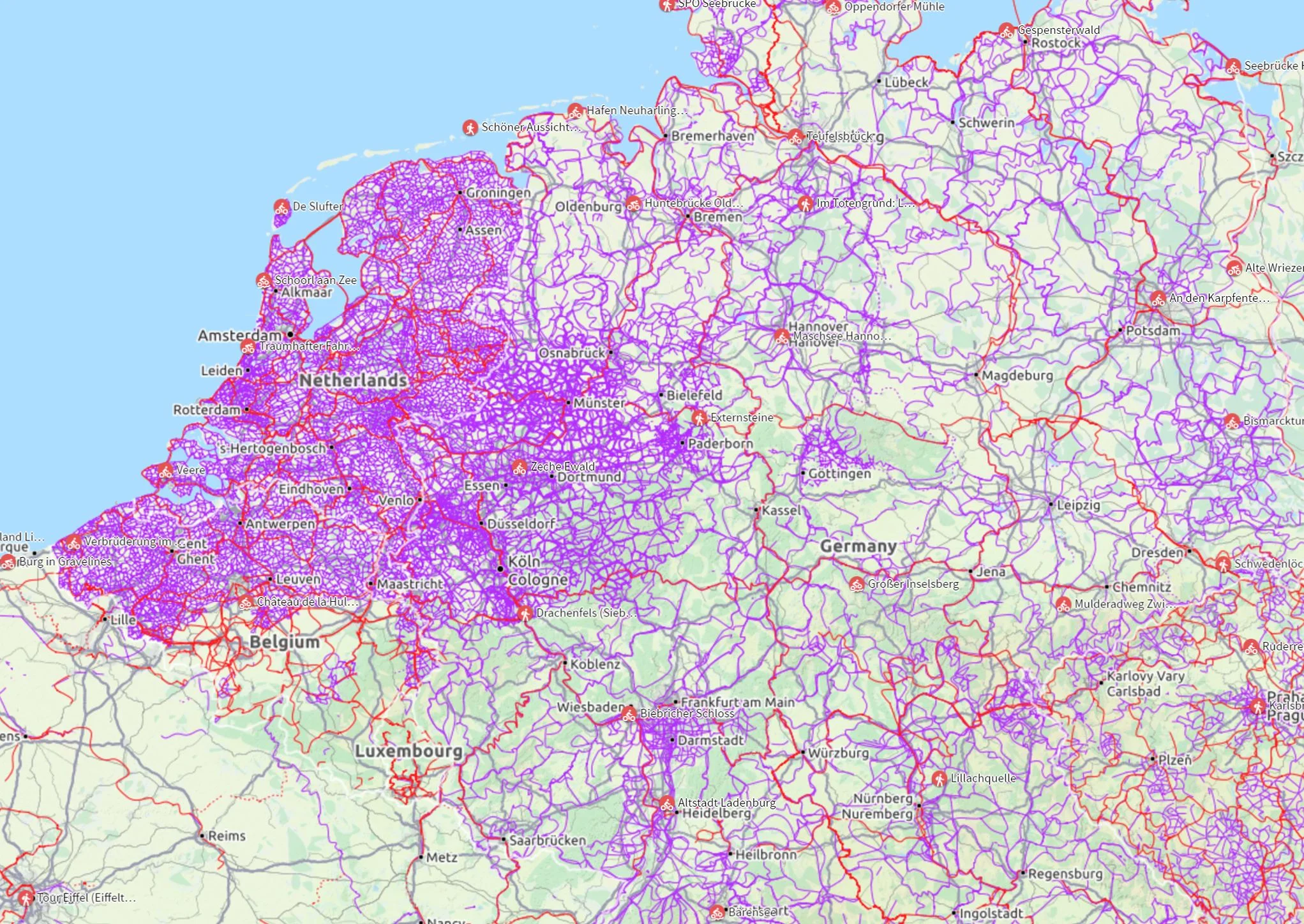 Es fällt auf, dass das Radnetz im Norden sehr gut ausgebaut ist