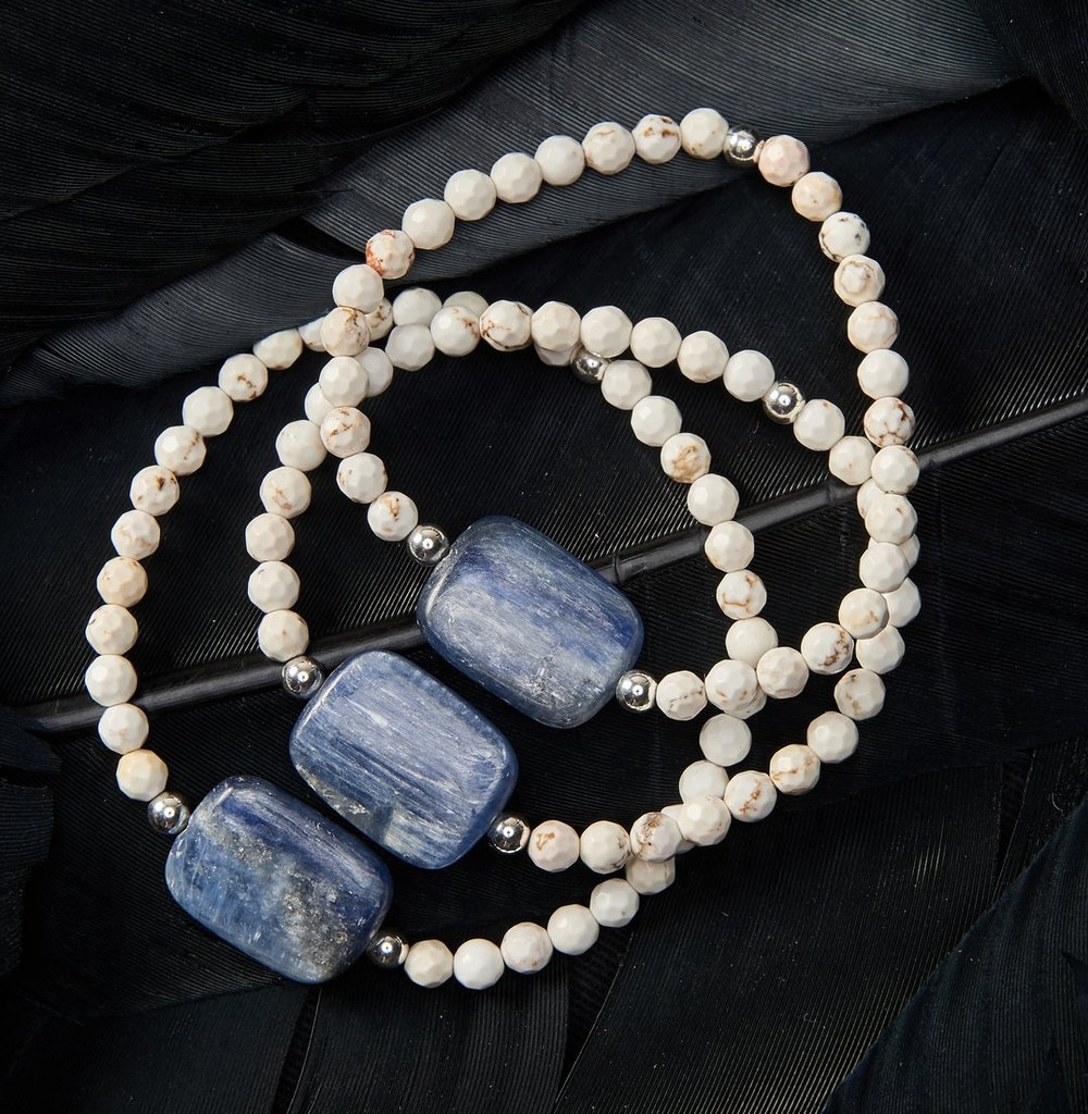 Sterling Silver Reflection Blue Magnesite Stone Bead 