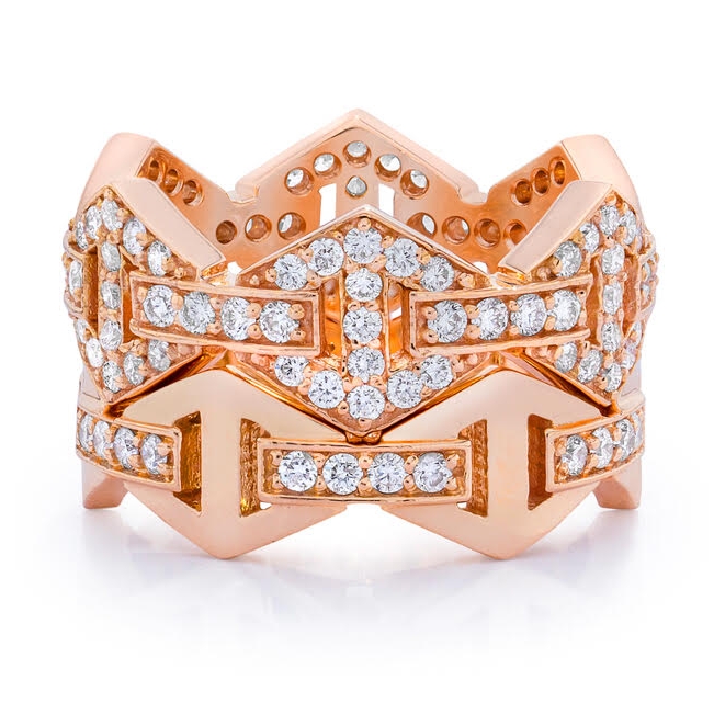 The first piece Walters Faith sold, the Keynes 18K Signature Diamond Bar Stackable Ring