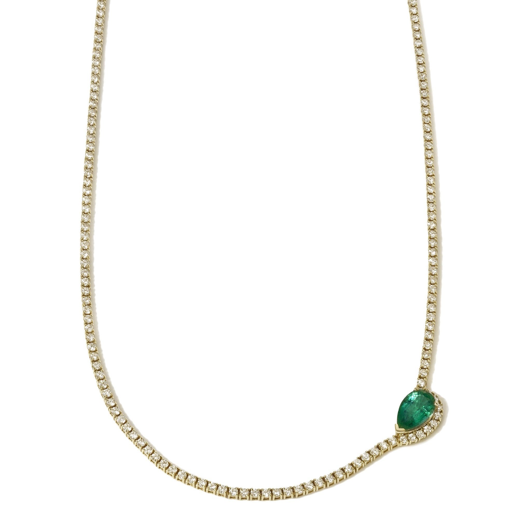 The piece Francesca is coveting next: KATKIM's Trace diamond and emerald pear tennis necklace