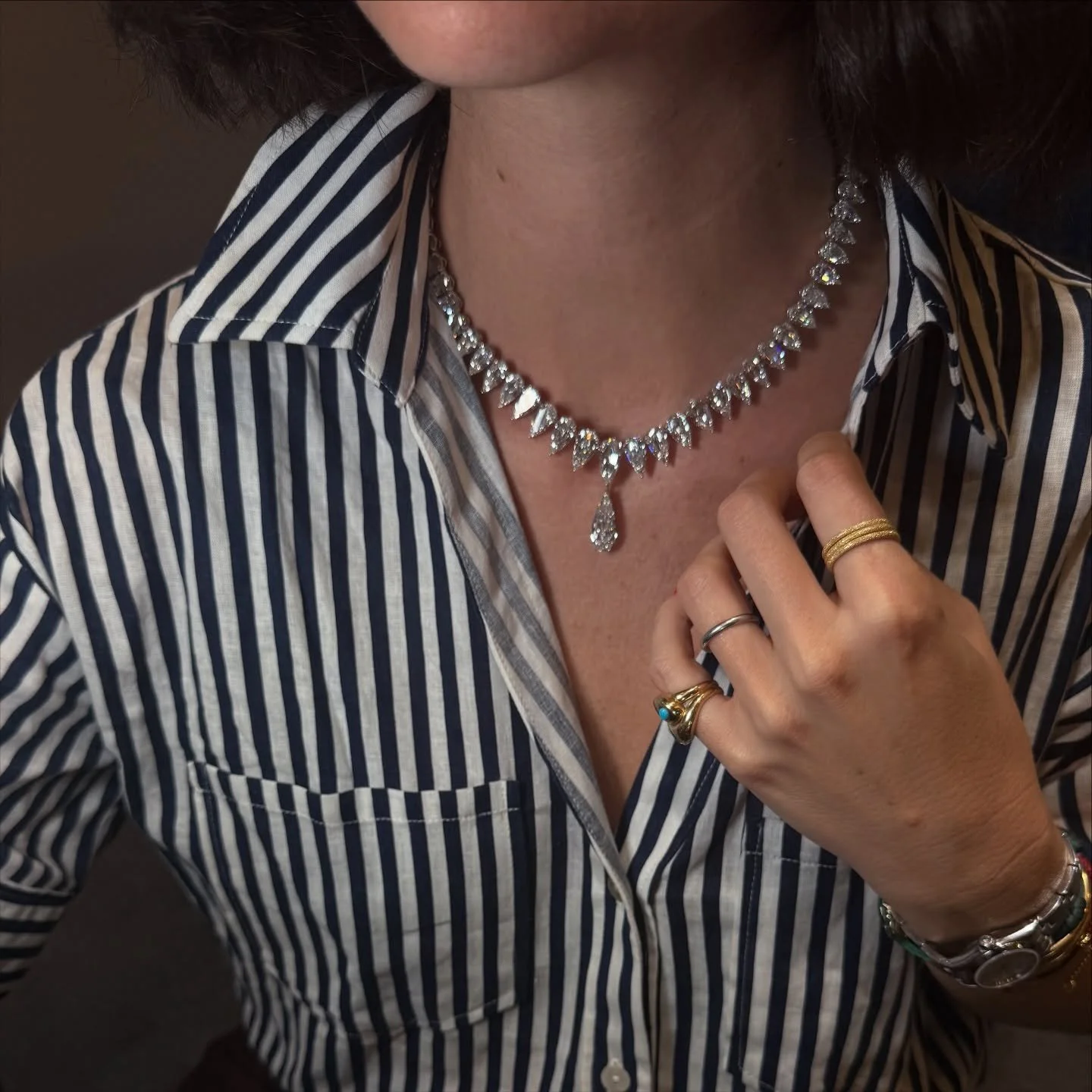 NAME A PIECE THAT LIVES RENT-FREE IN YOUR HEAD.

I&rsquo;ll start.

This incredible elongated step cut pear-shaped diamond necklace by @kamyenjewellery.

When I first saw this necklace, my jaw dropped. When I tried it on, my heart stopped. Pear-shape