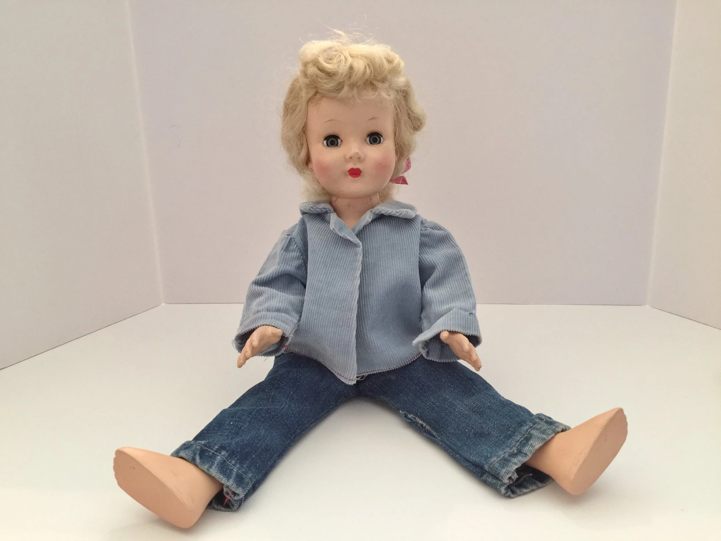 A corduroy jacket and jeans made by my mother. 