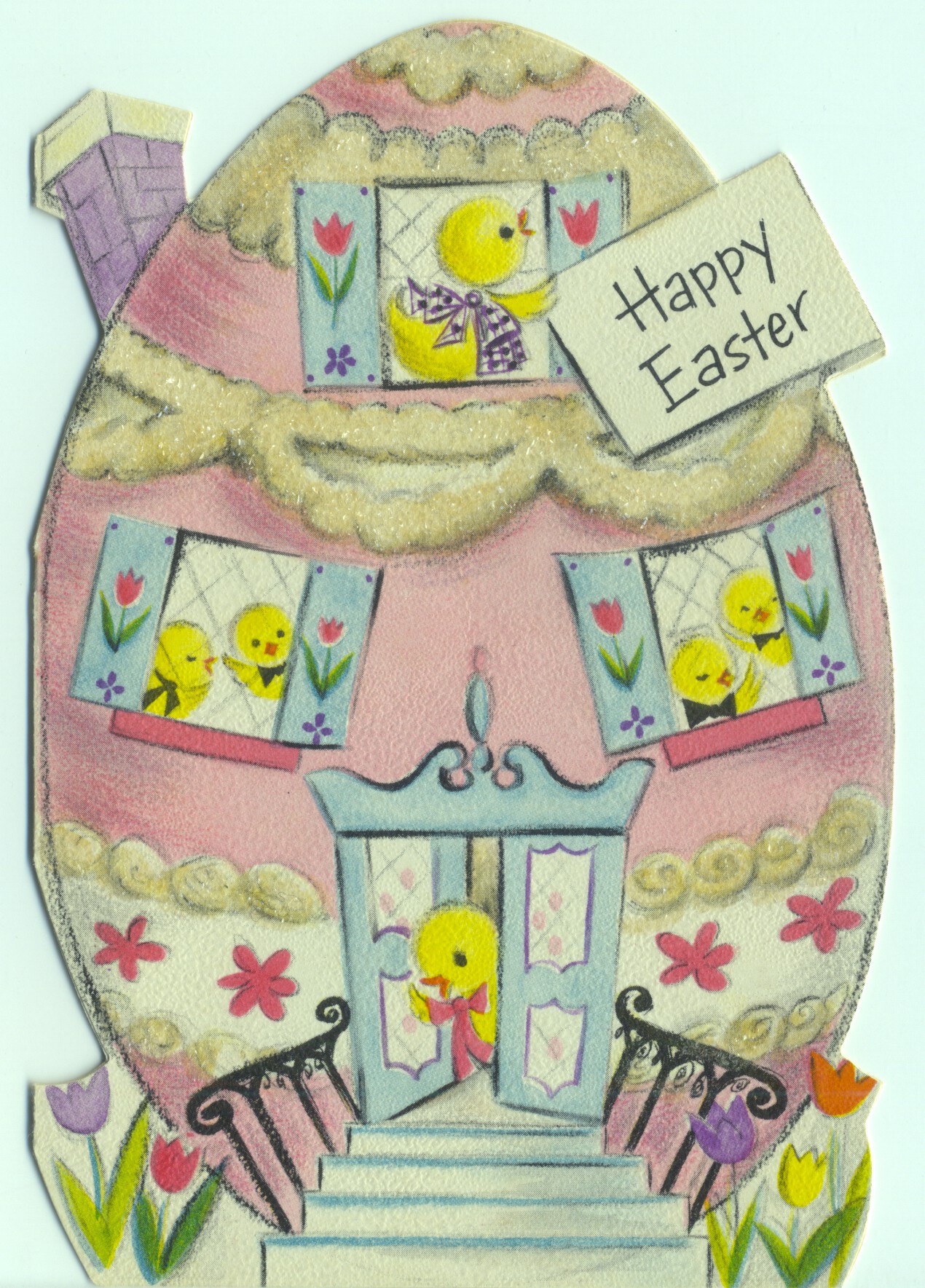 A vintage flocked Hallmark card signed by me, my sister, and my brother in our childish handwriting to our parents ... original cost ten cents ... early 1950s