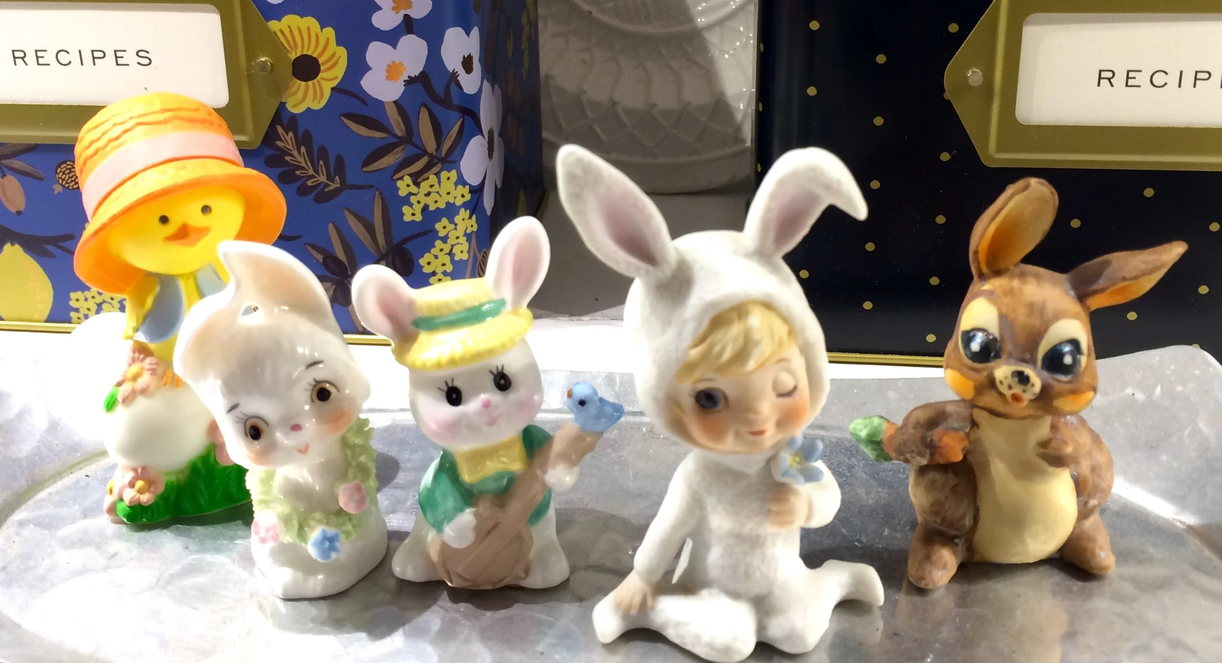 Little bunny figurines collected for Lisa's shadow box