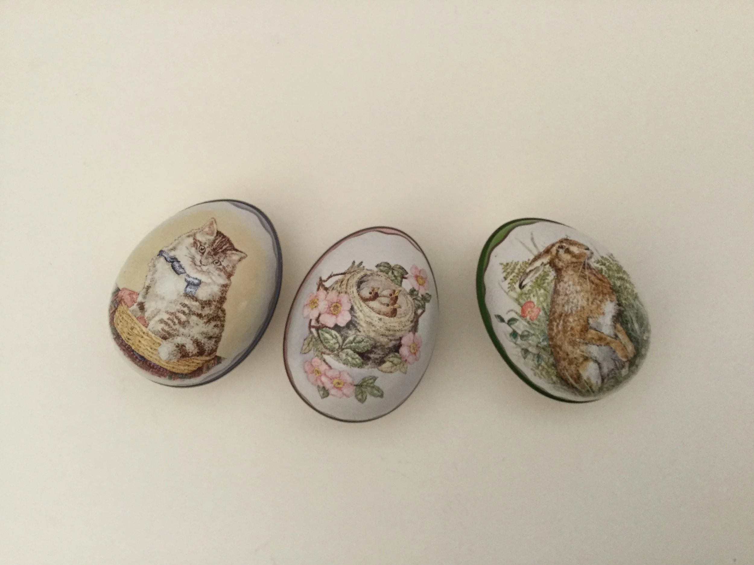 Three pretty tin eggs ... one for each daughter's Easter basket