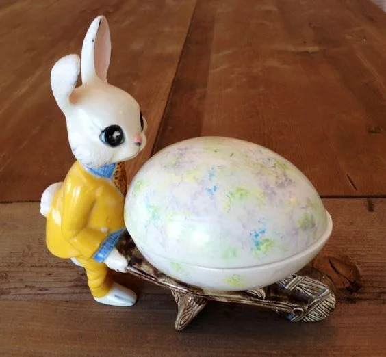 A hand-painted bunny pushing an egg cart ... owned by three generations of our family