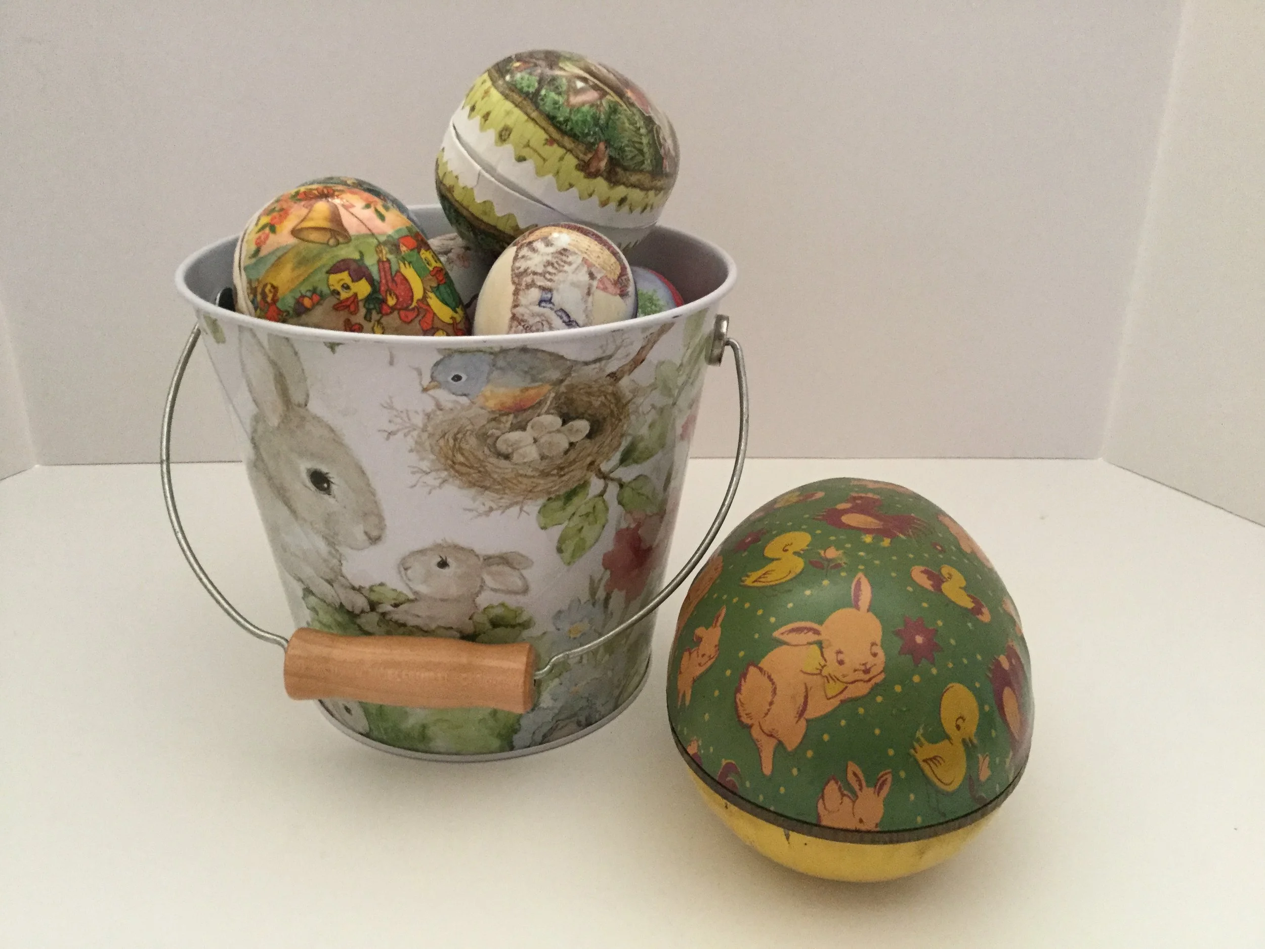 Bucket of collected Easter eggs