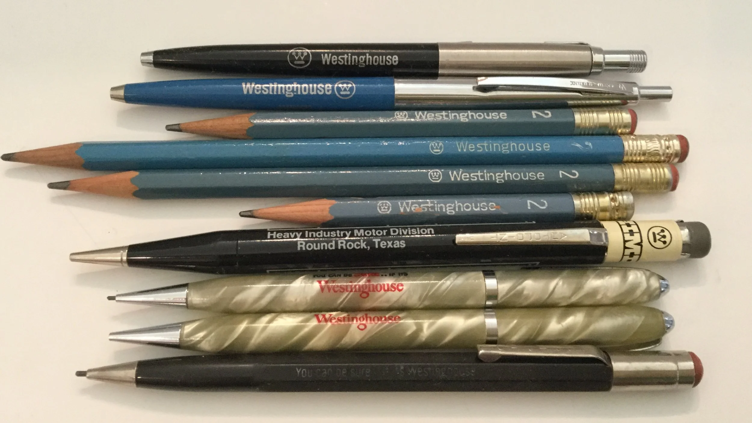 My pencil and pen collection. All these pens and pencils were used at our house except for the two marbleized pencils that I collected.